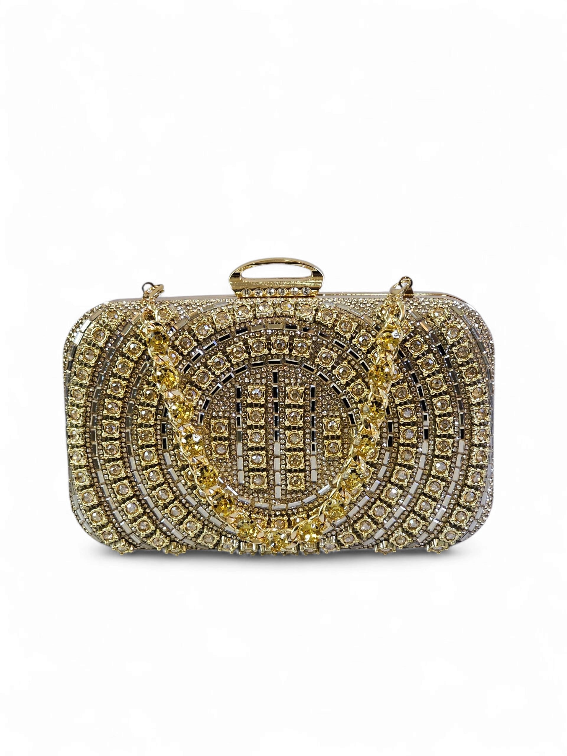 Bolsa Clutch Cristal Dourada 1021