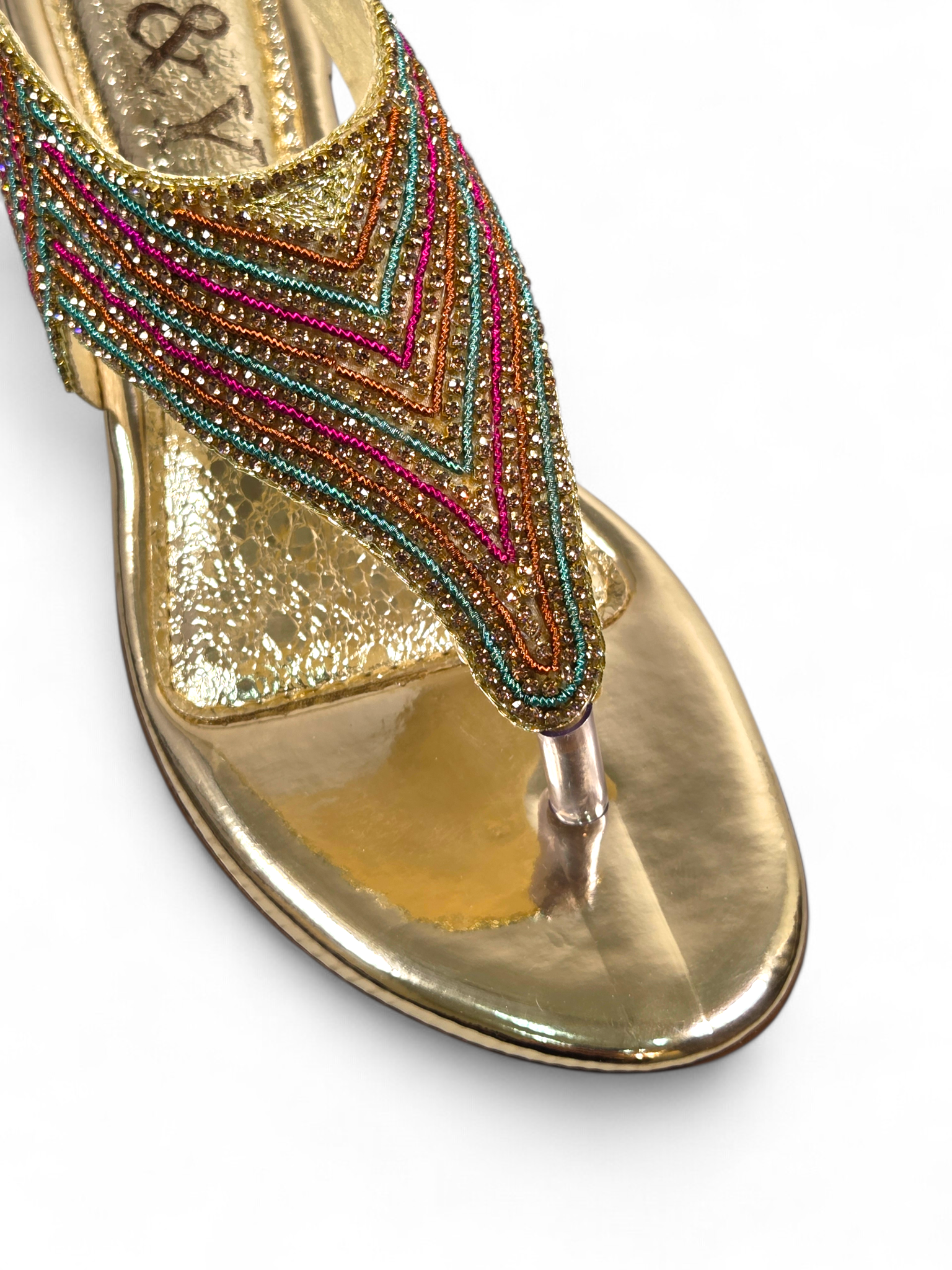 Sandália 6014 Dourado Colorido Salto Bloco 3 cm