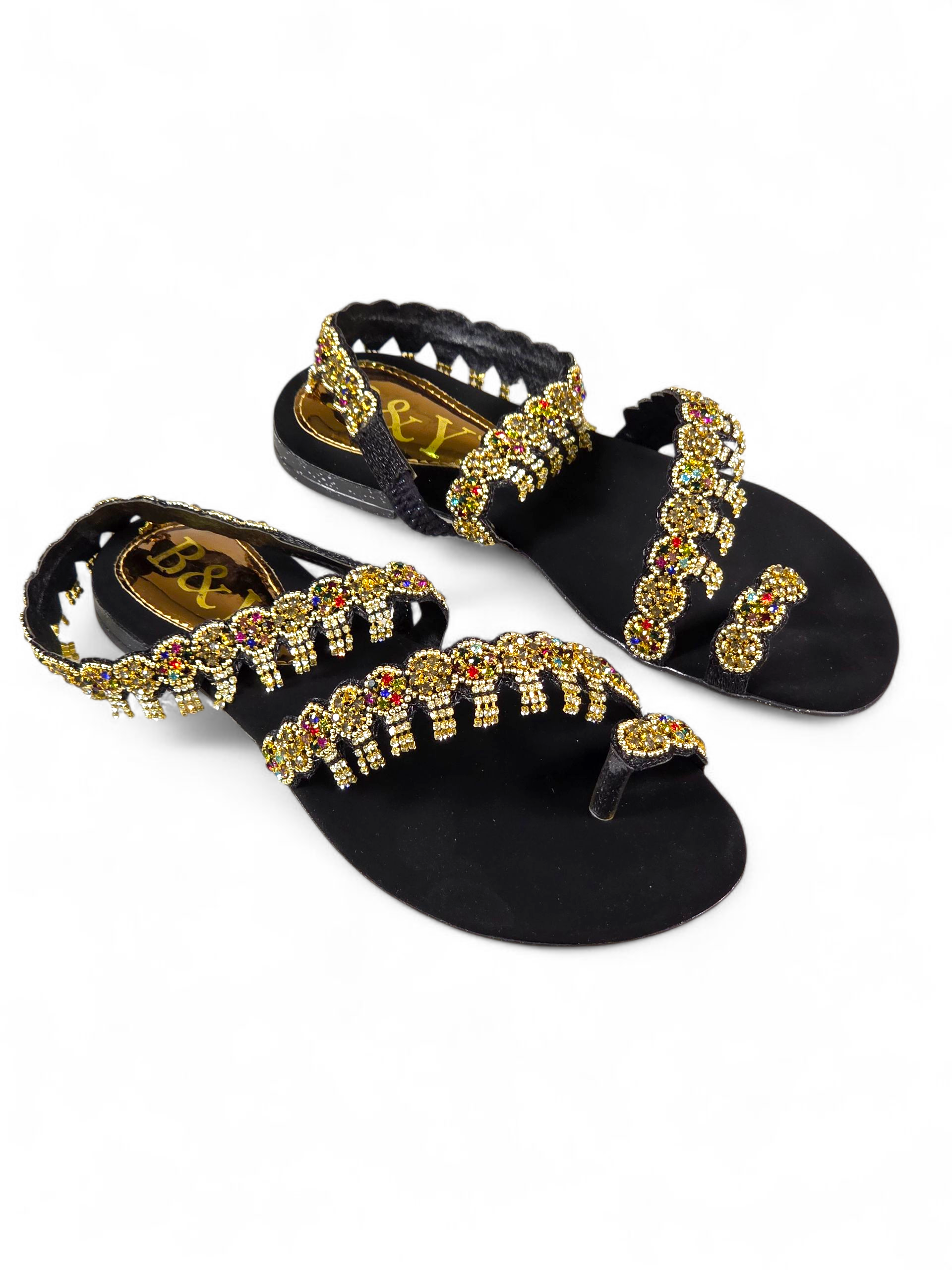 Sandália 9159 Preto Colorido Sem Salto