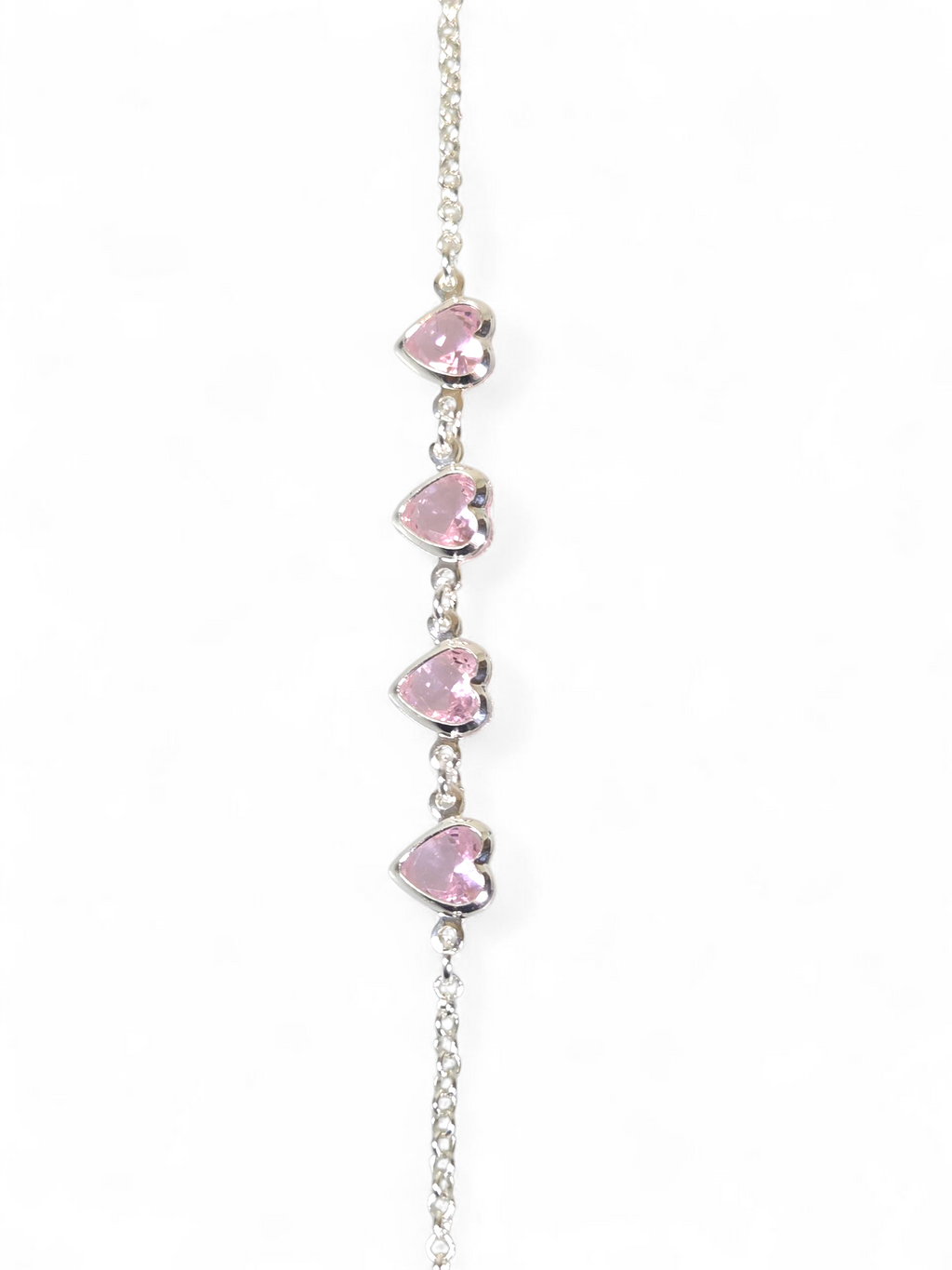 Pulseira Prata 925 Coração com Zircônias Rosas 1003