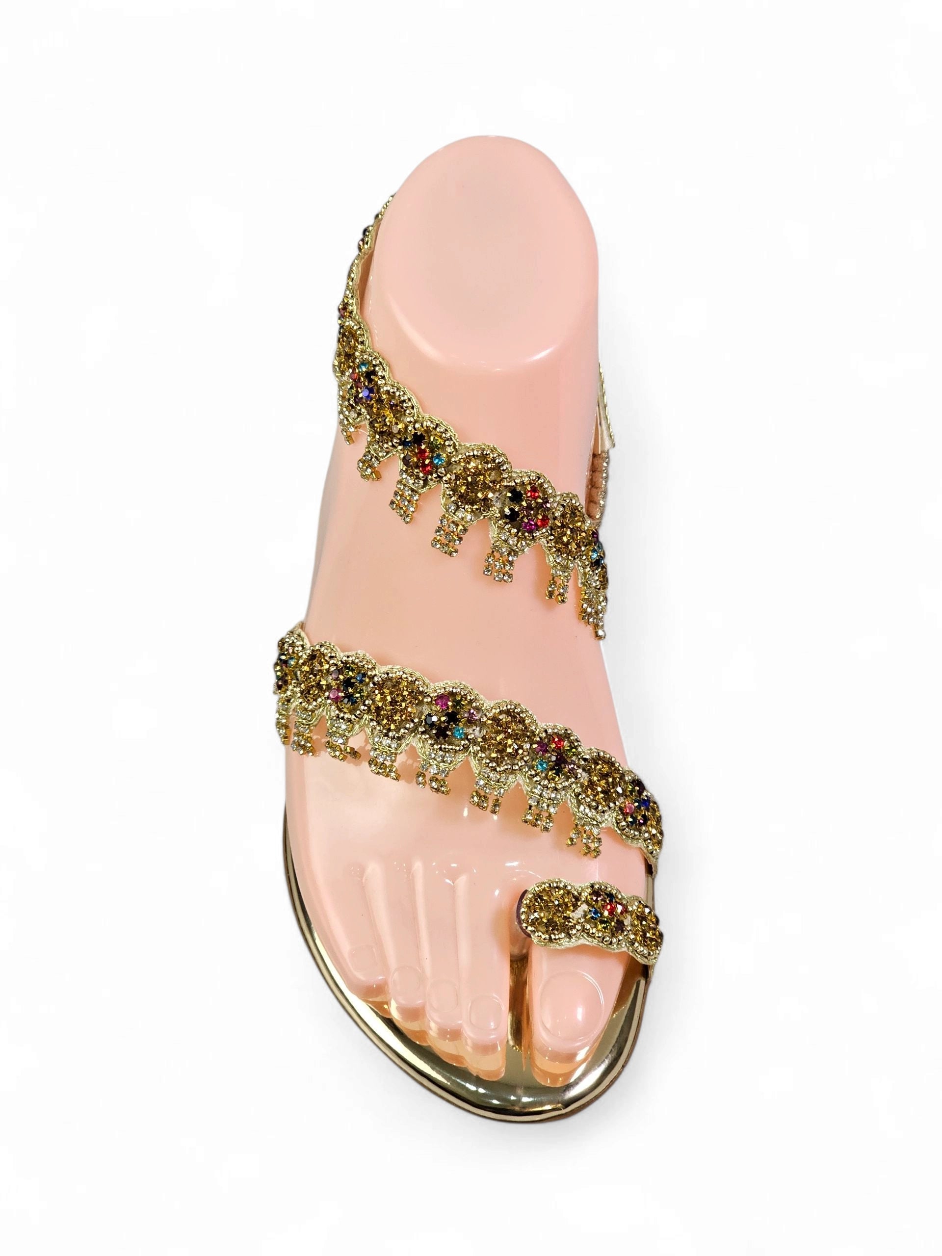 Sandália 9159 Dourada Colorida Com Salto Bloco 3cm