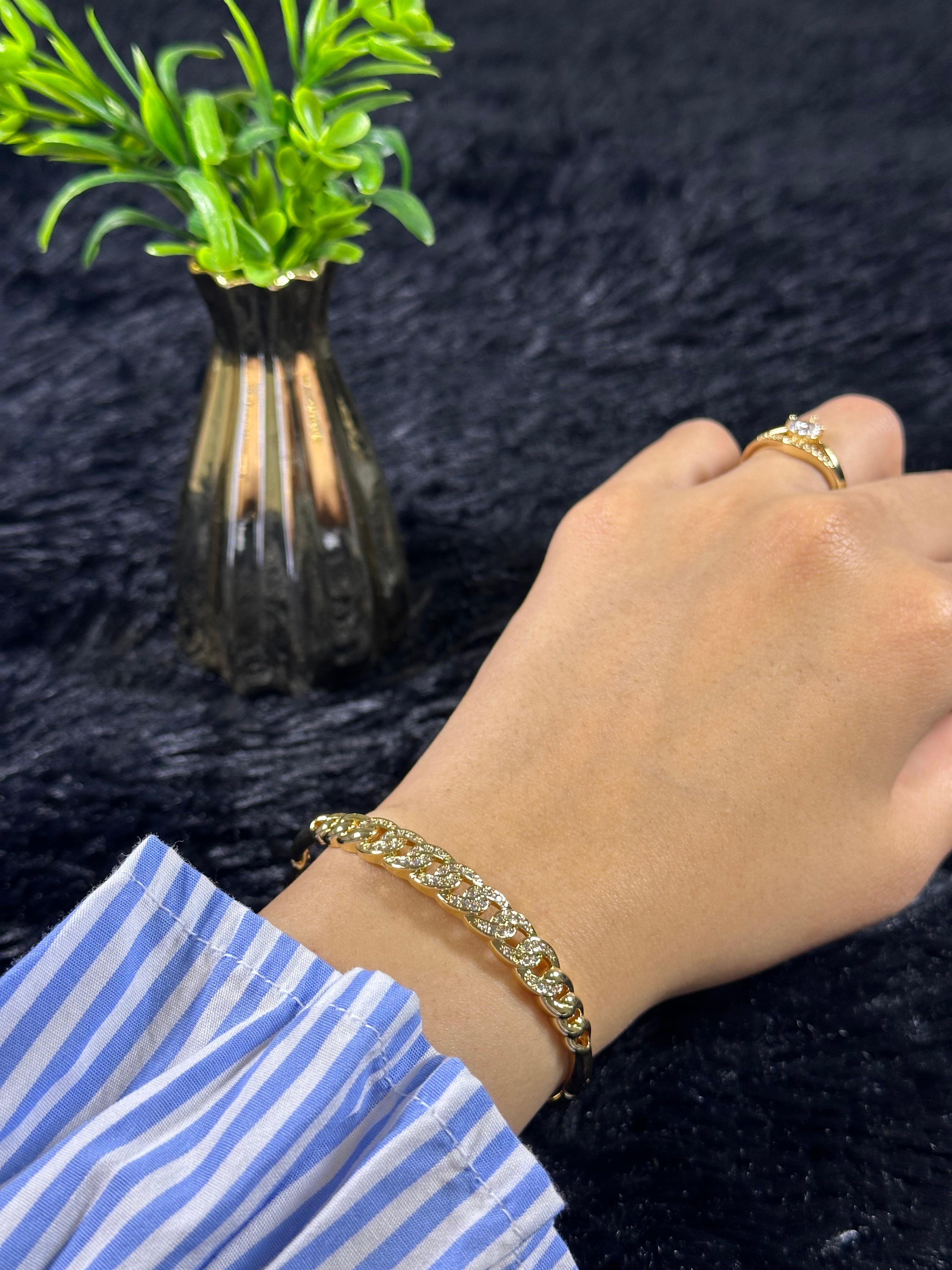 Pulseira Cristal Zirconia Dourada 016