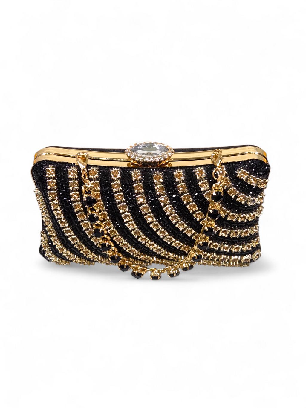 Bolsa Clutch Cristal Preto Dourado 1056