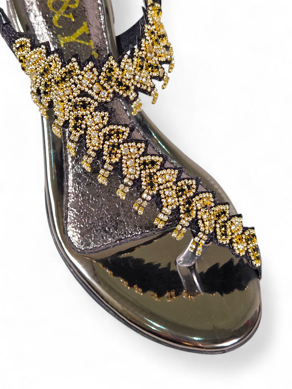 Sandália 9542 Preto Toque de Ouro Salto Bloco