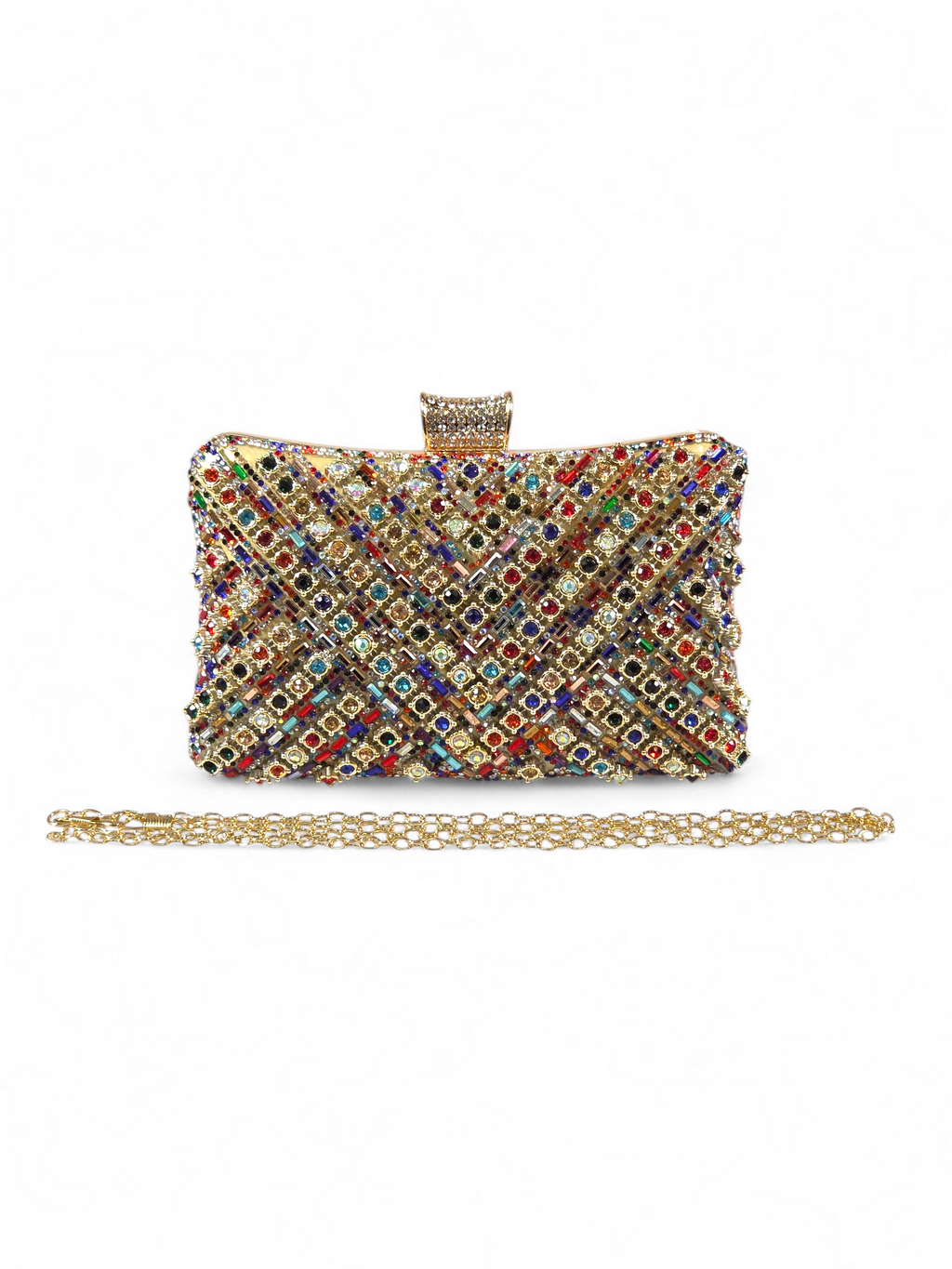 Bolsa Clutch Cristal Dourado Colorido 1046