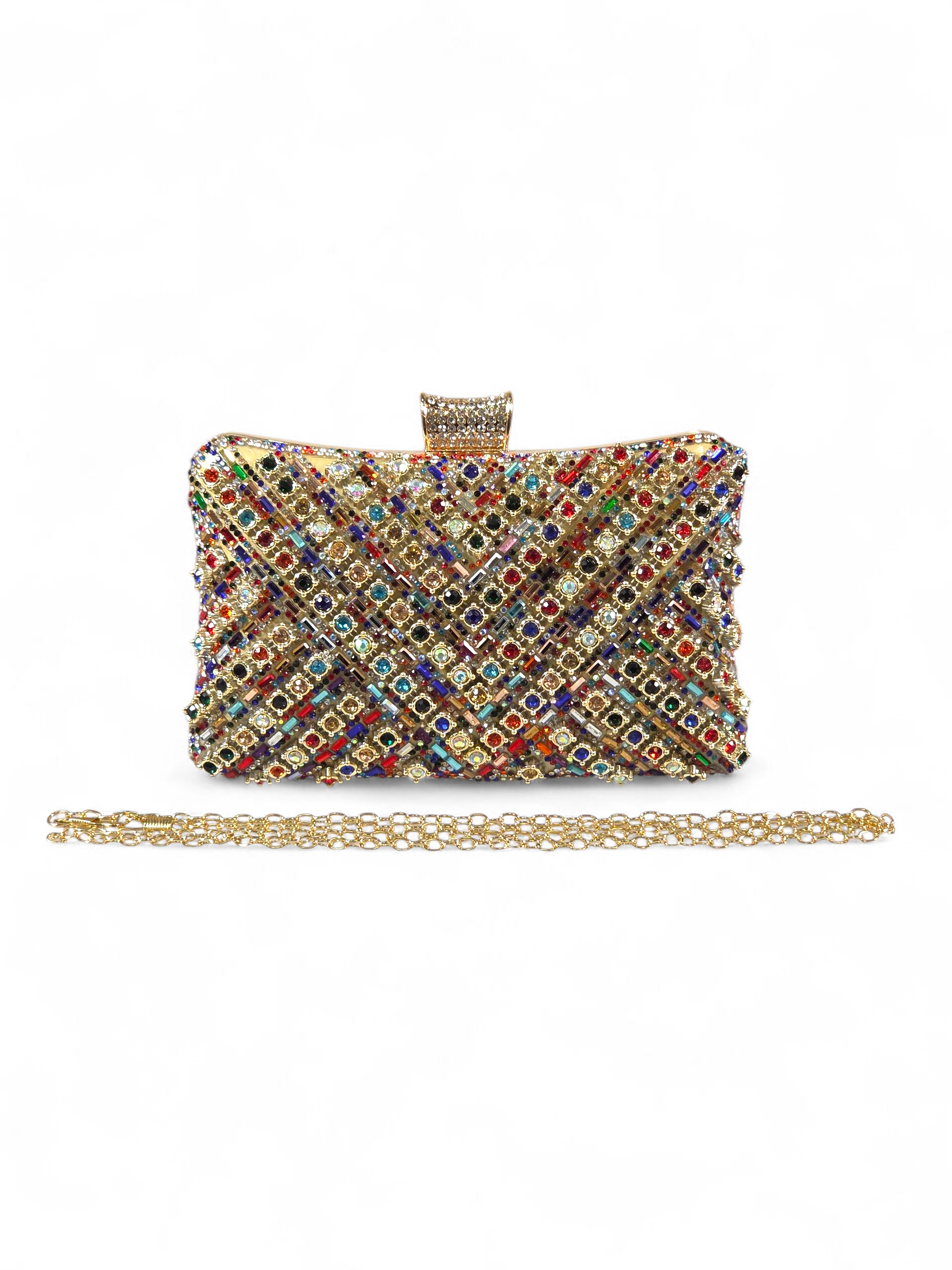 Bolsa Clutch Cristal Dourado Colorido 1046