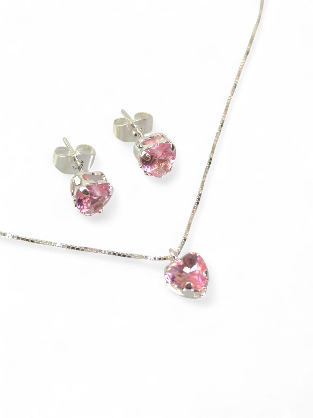 Conjunto em Prata 925 com Cristal de Zircônia Rosa 1001