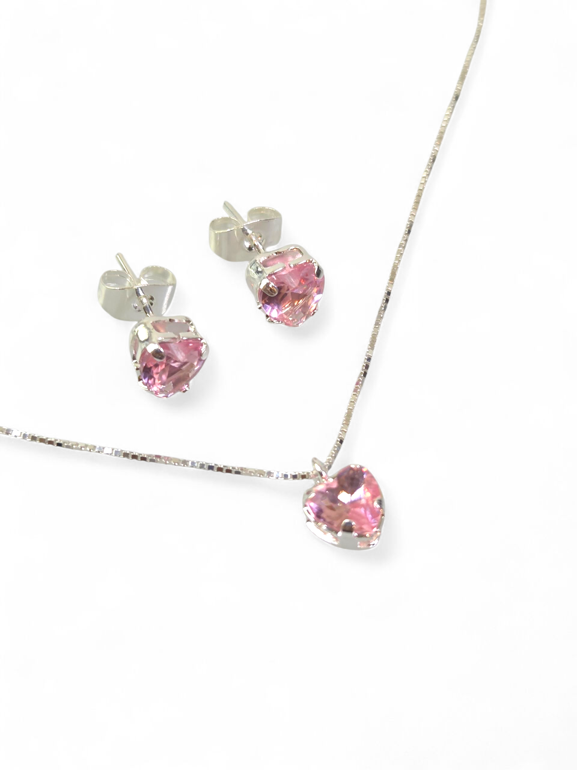 Conjunto em Prata 925 com Cristal de Zircônia Rosa 1001