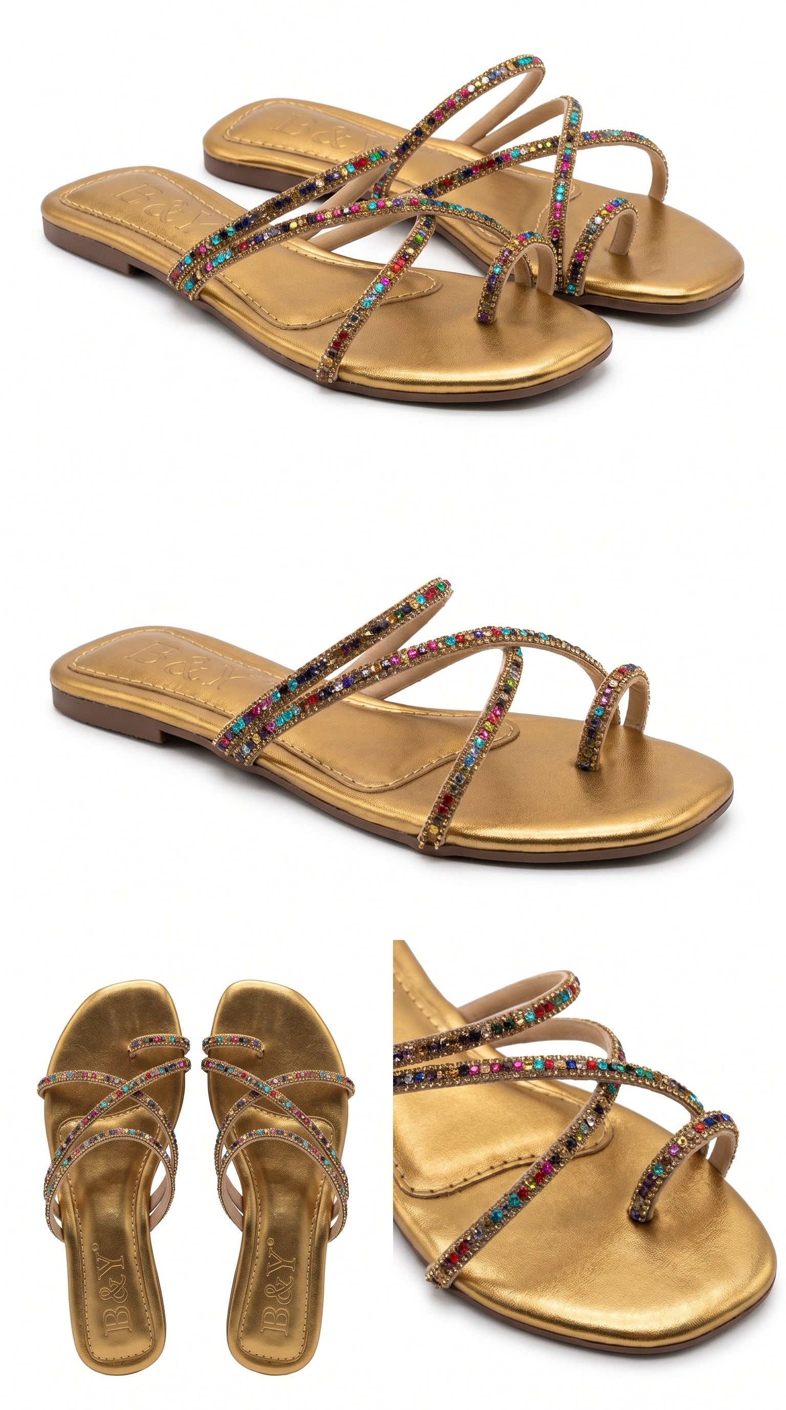 Chinelo 6101 Dourado Colorido Sem Salto