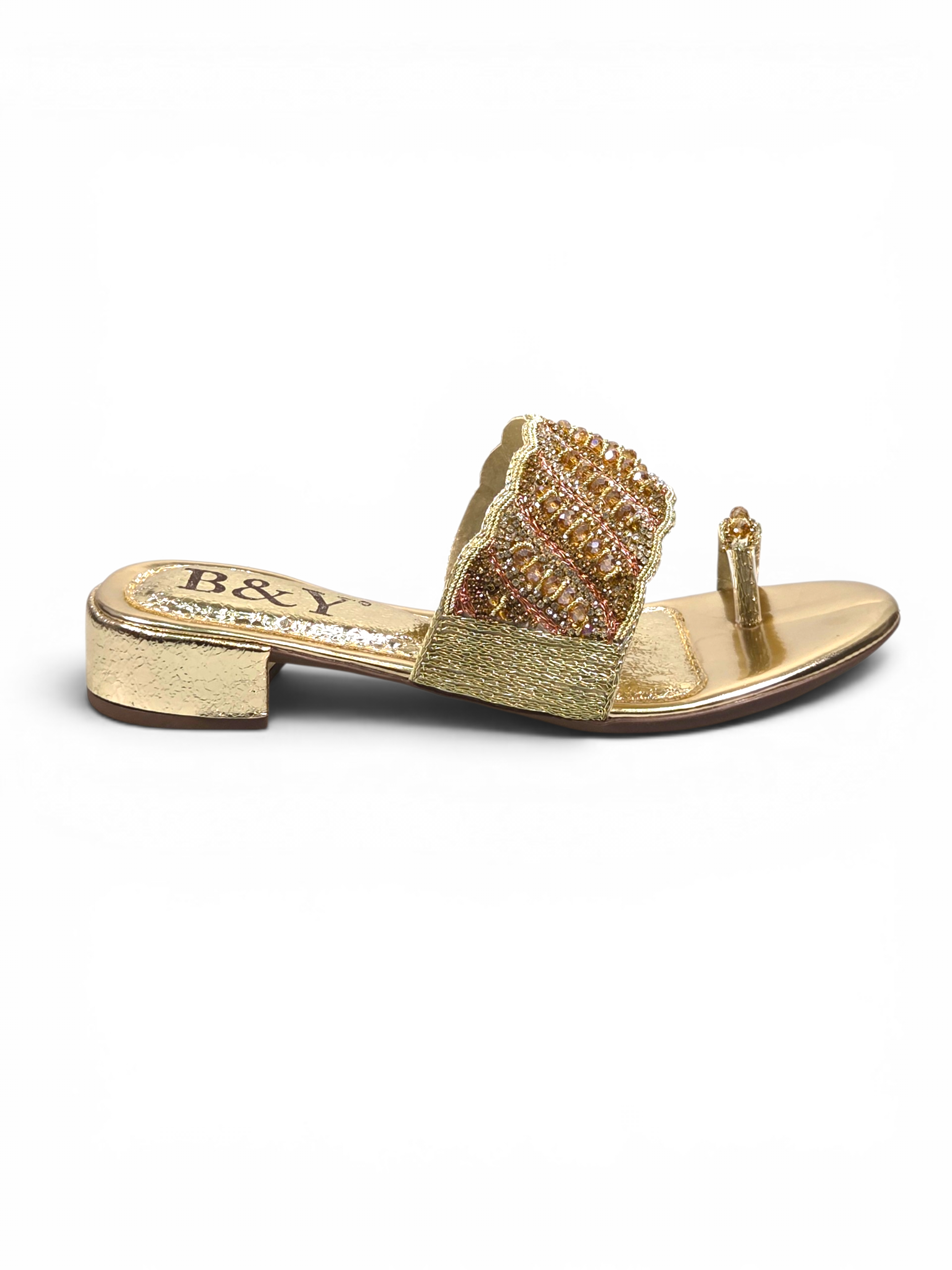 Tamanco 9429 Dourado Salto Bloco 3 cm