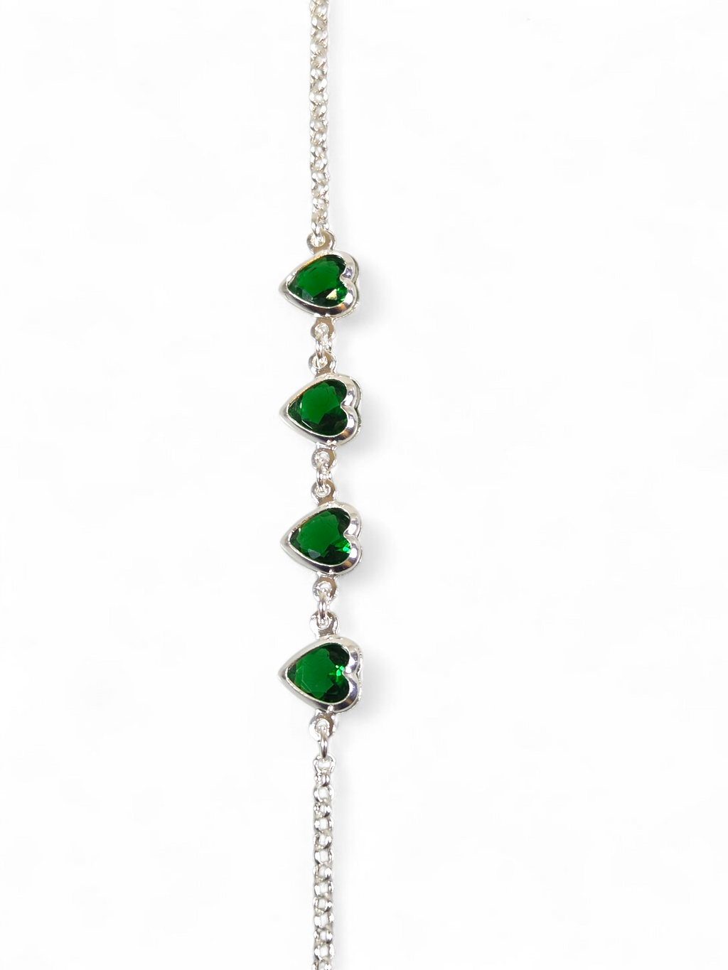 Pulseira Prata 925 Coração com Zircônias Verde 1009