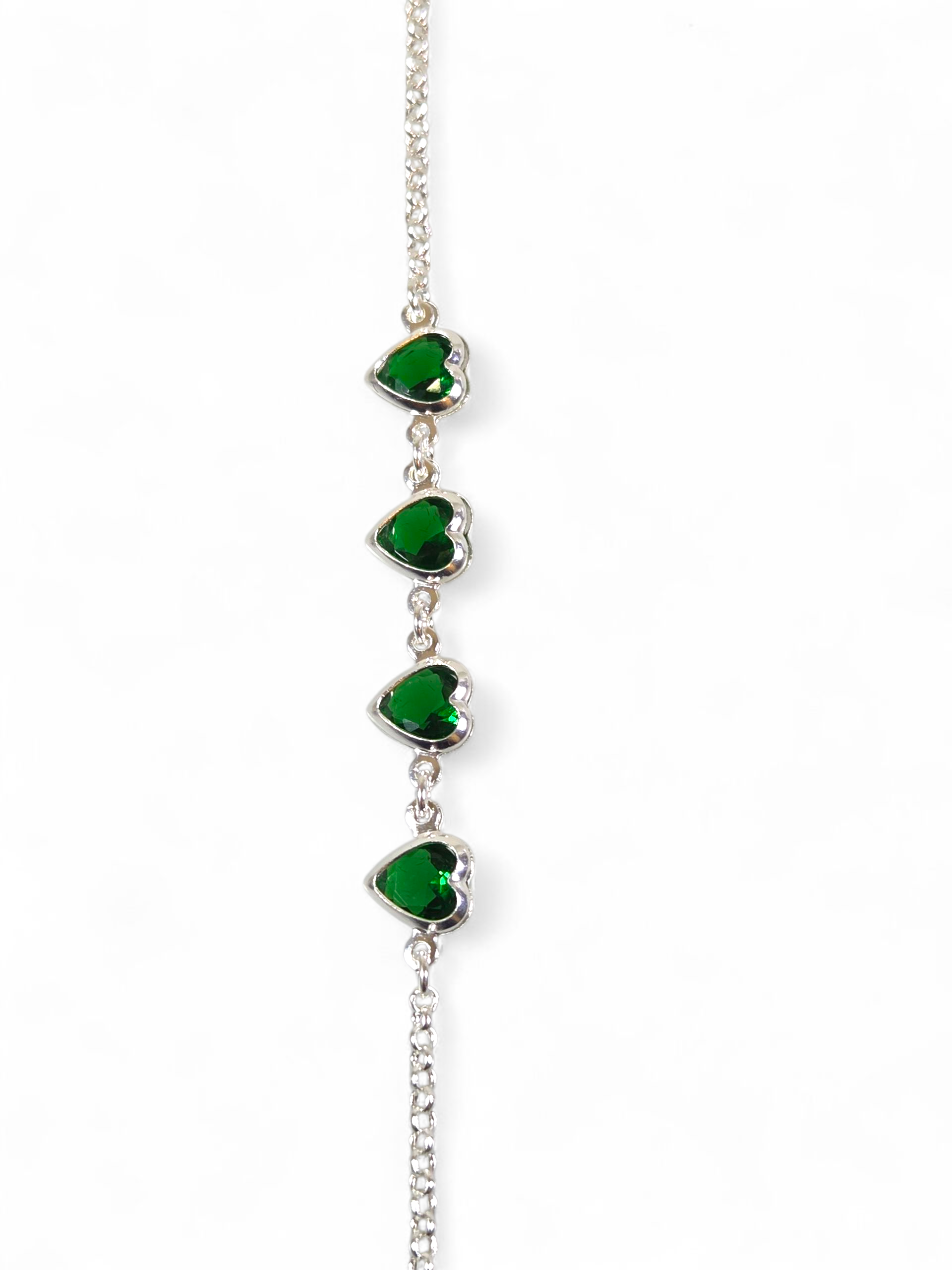 Pulseira Prata 925 Coração com Zircônias Verde 1009