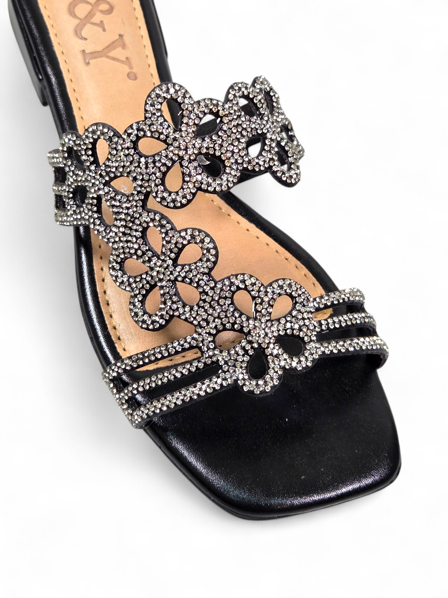 Tamanco 3001 Preto Prateado Salto Baixo (B)