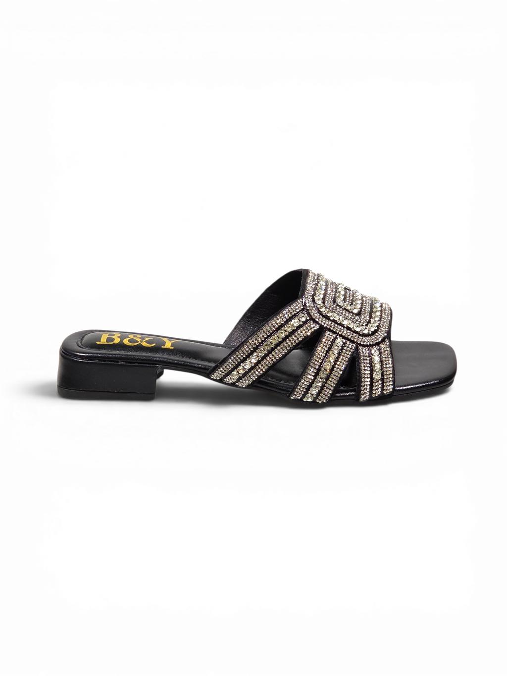 Tamanco 1220 Preto Prateado Salto Baixo 2 cm