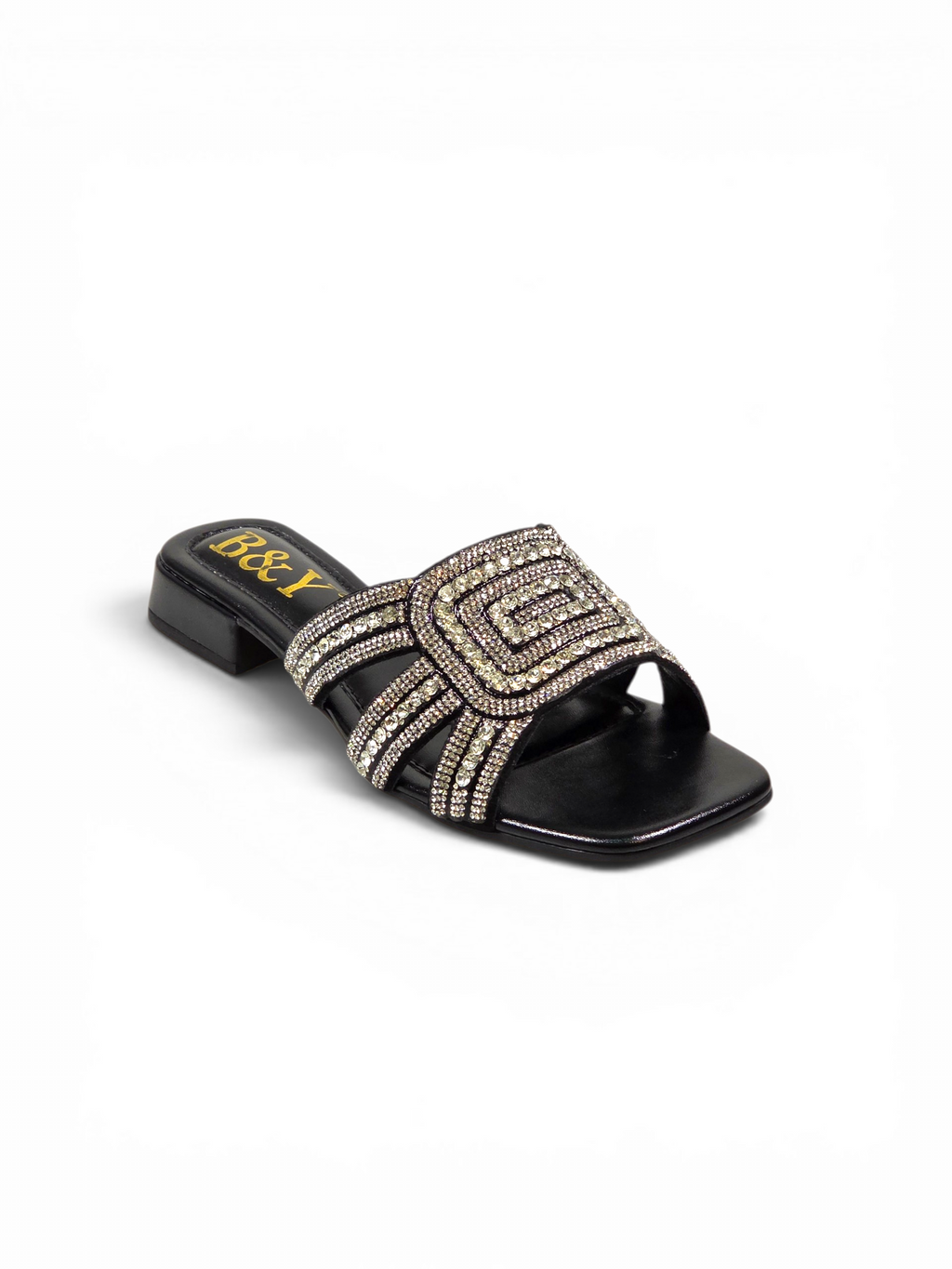 Tamanco 1220 Preto Prateado Salto Baixo 2 cm