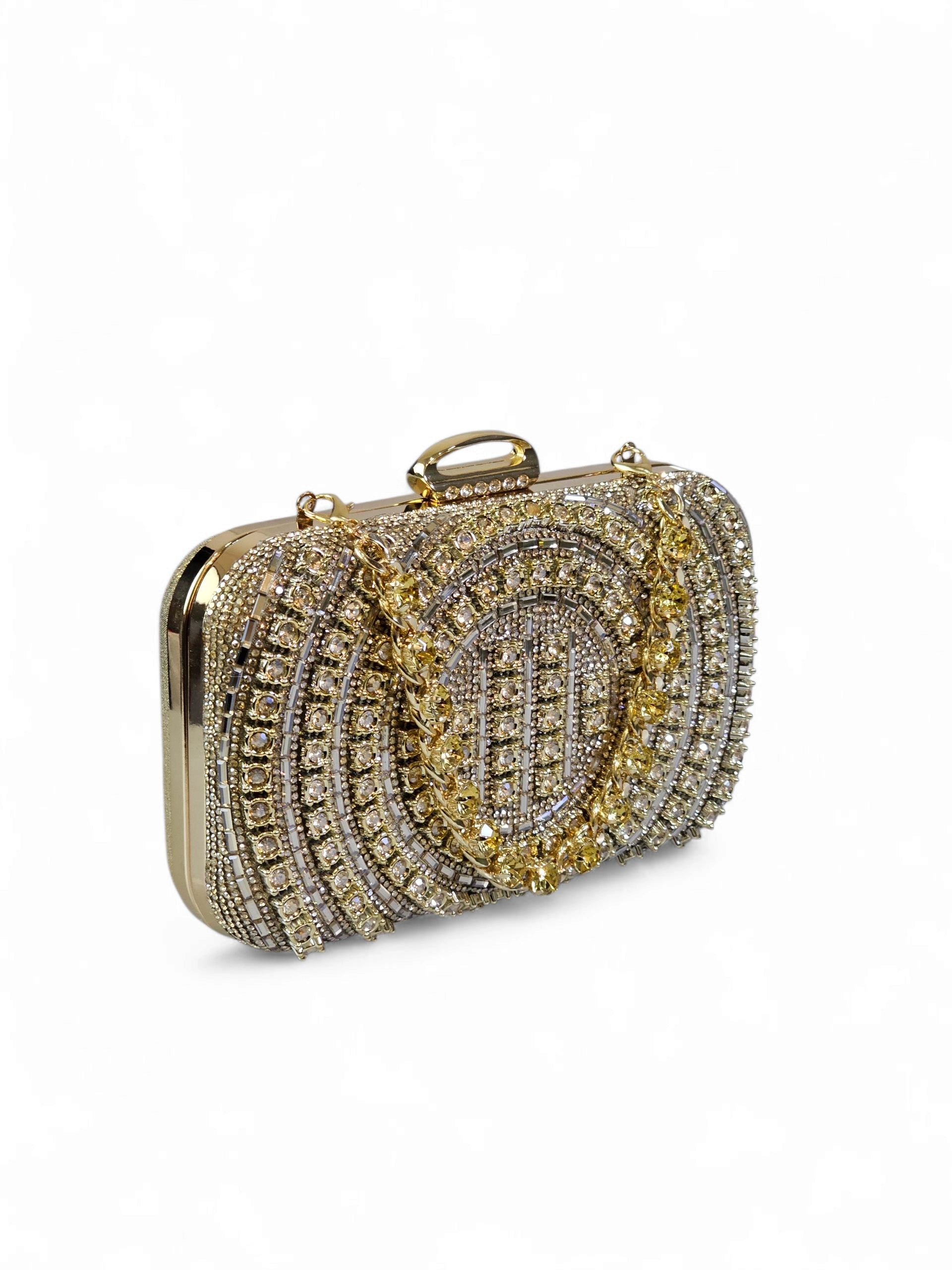 Bolsa Clutch Cristal Dourada 1021