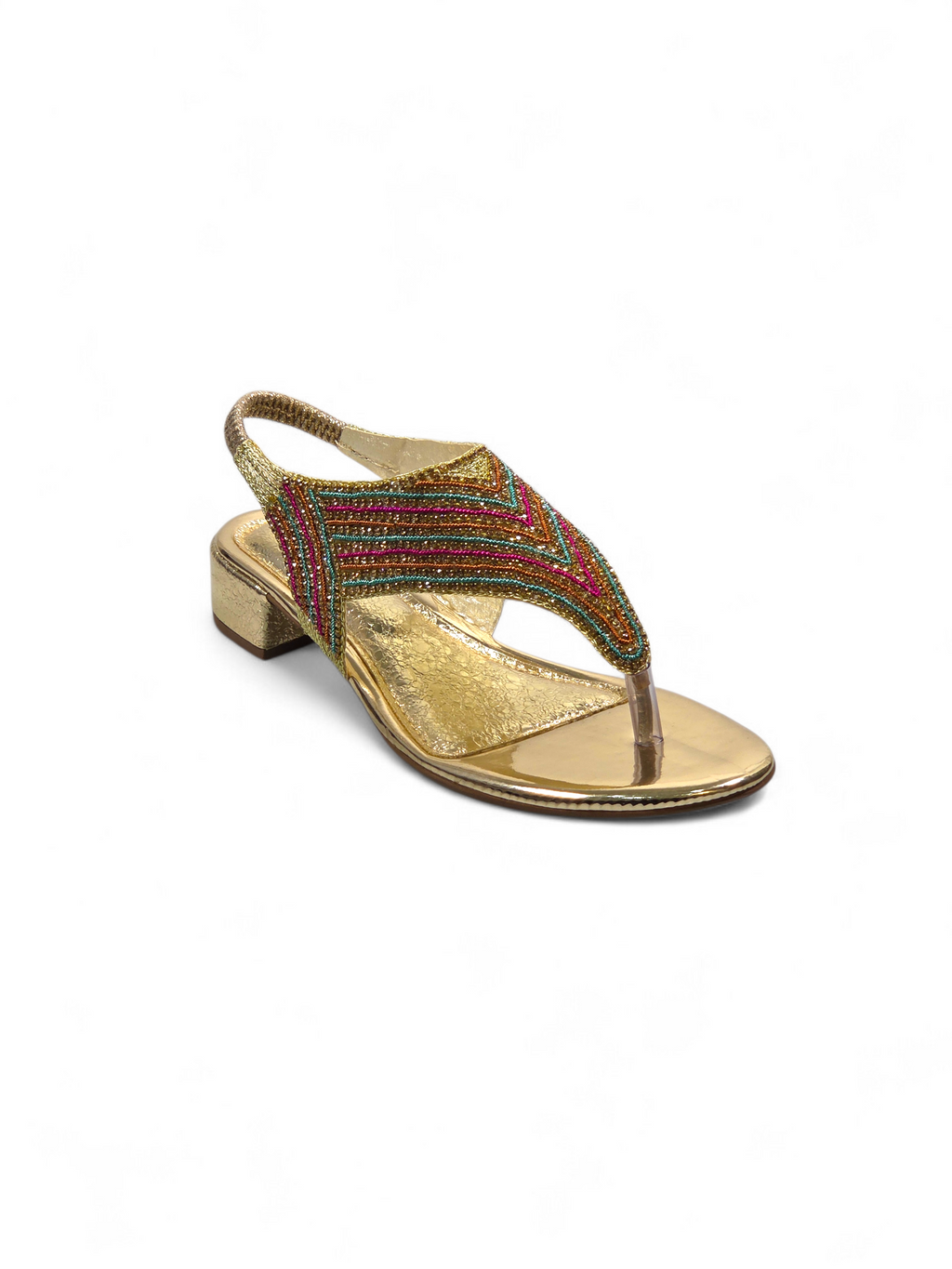 Sandália 6014 Dourado Colorido Salto Bloco 3 cm