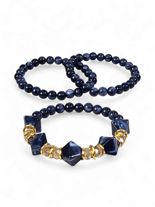 Kit 3 Pulseiras Resina Azul 011