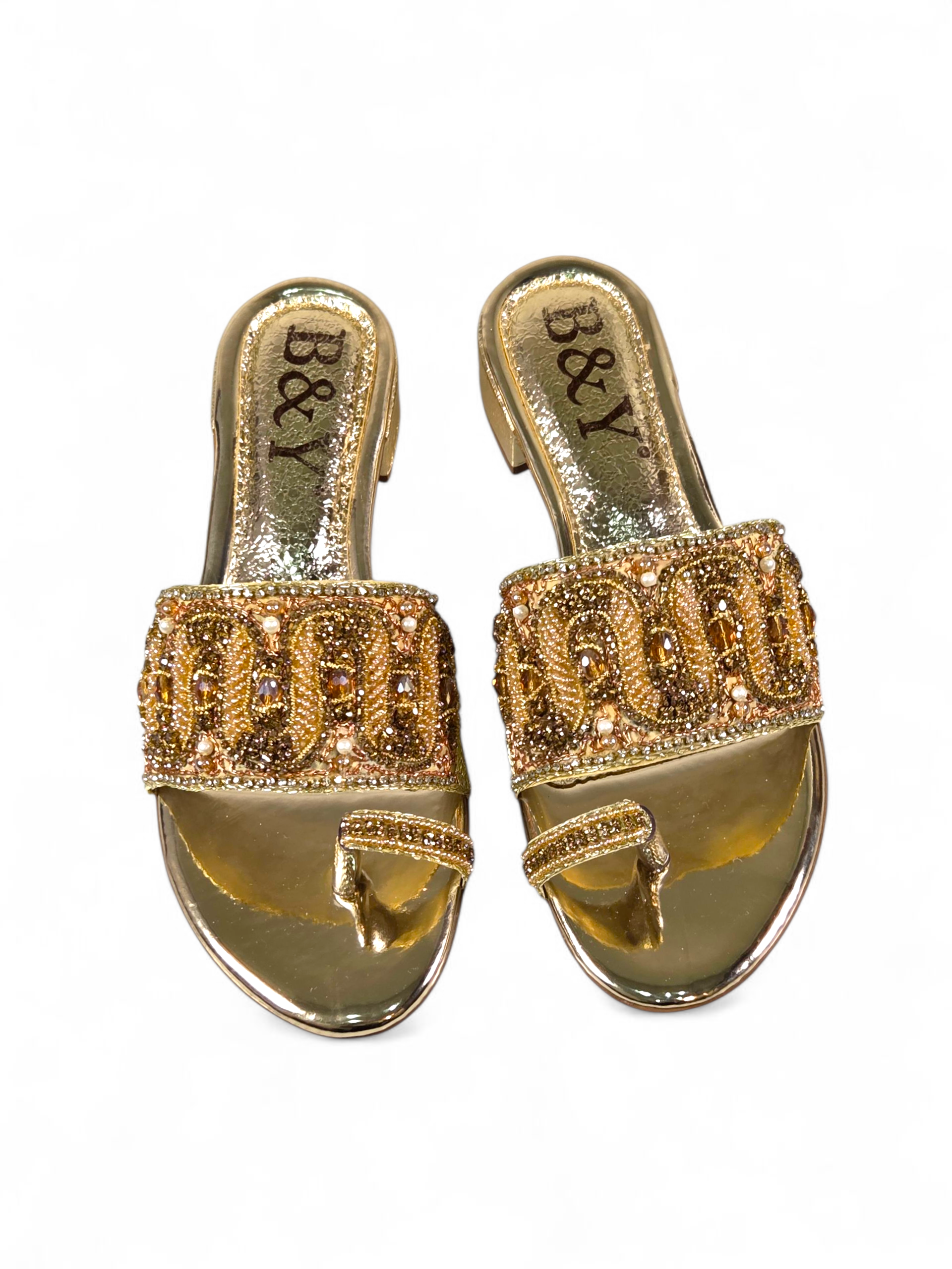 Tamanco 9627 Dourado Salto Bloco