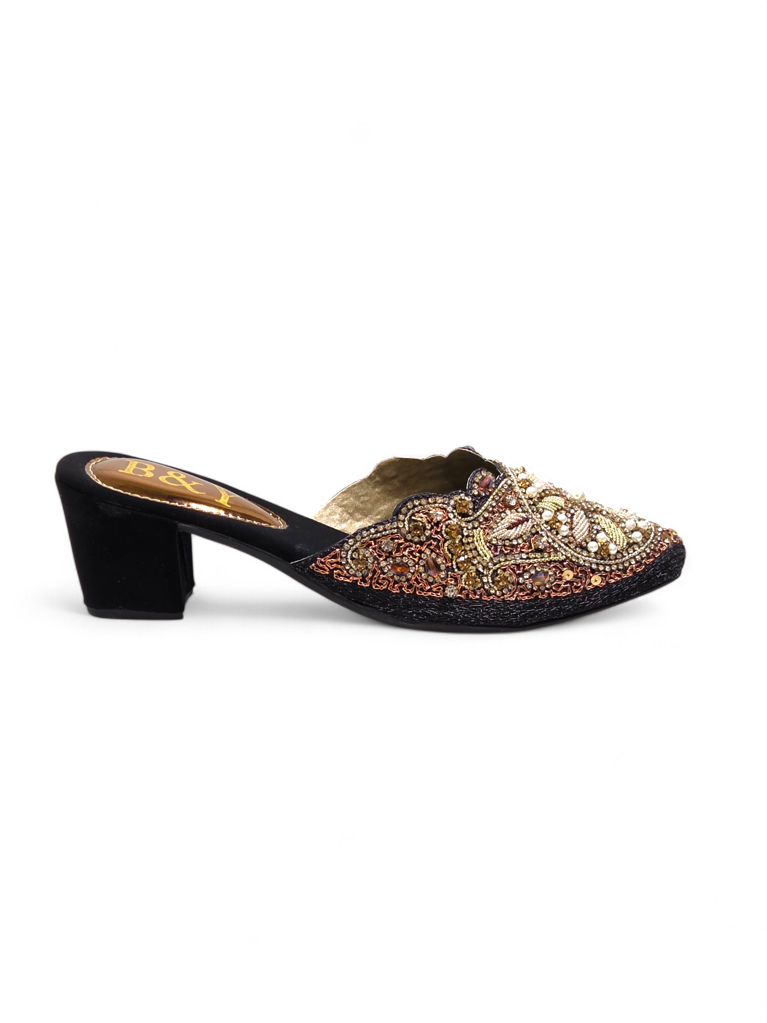 Mule 9210 Preto Toque de Ouro Salto Médio 6 cm
