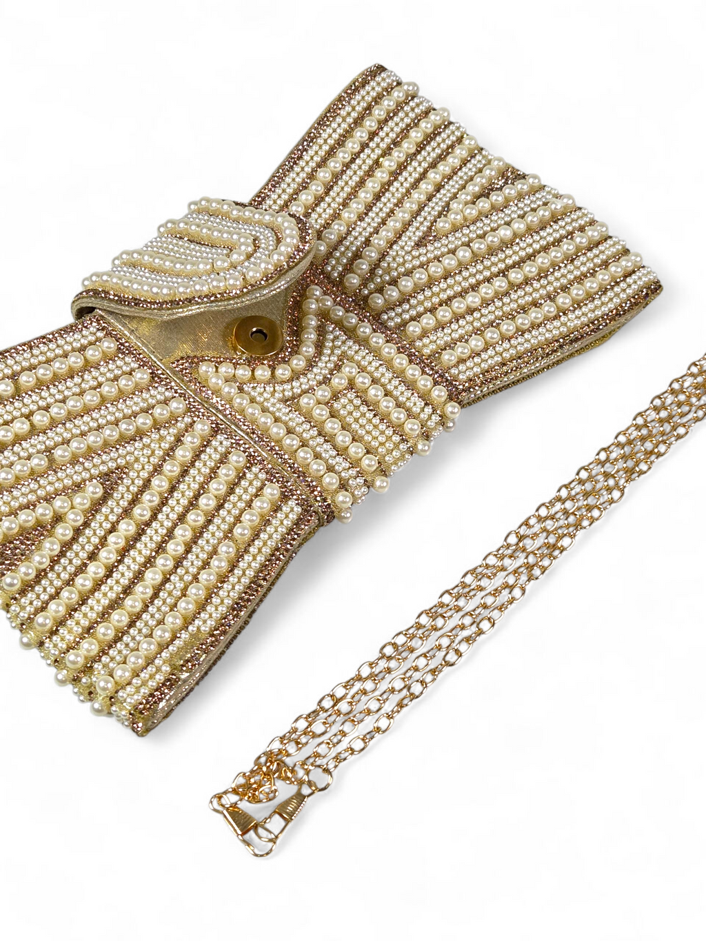 Carteira Luxo Cristal Perolas Dourada 1037