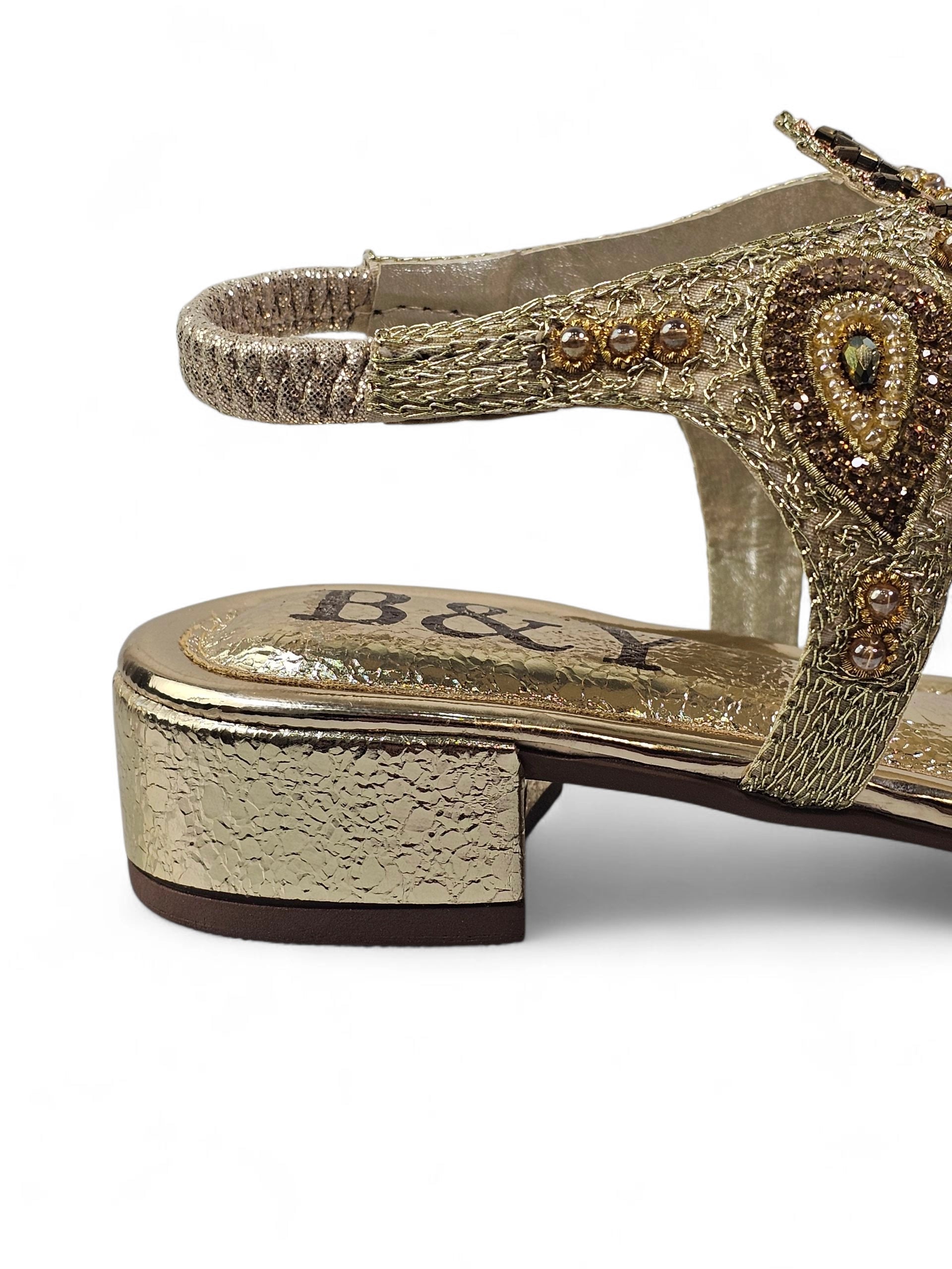 Sandália 9743 Dourado Com Salto Bloco 3cm
