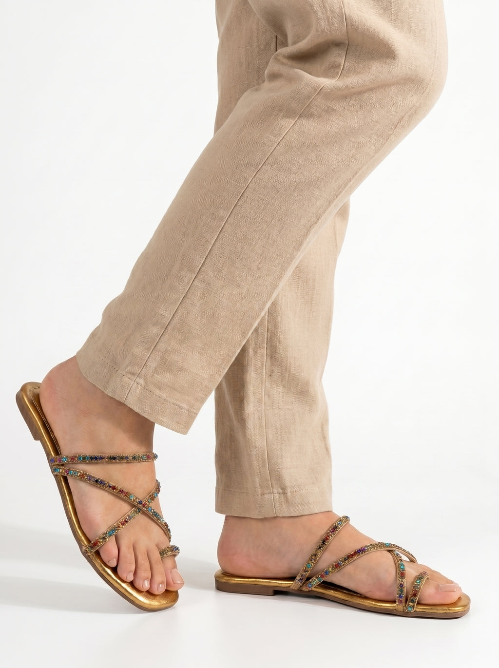 Chinelo 6101 Dourado Colorido Sem Salto
