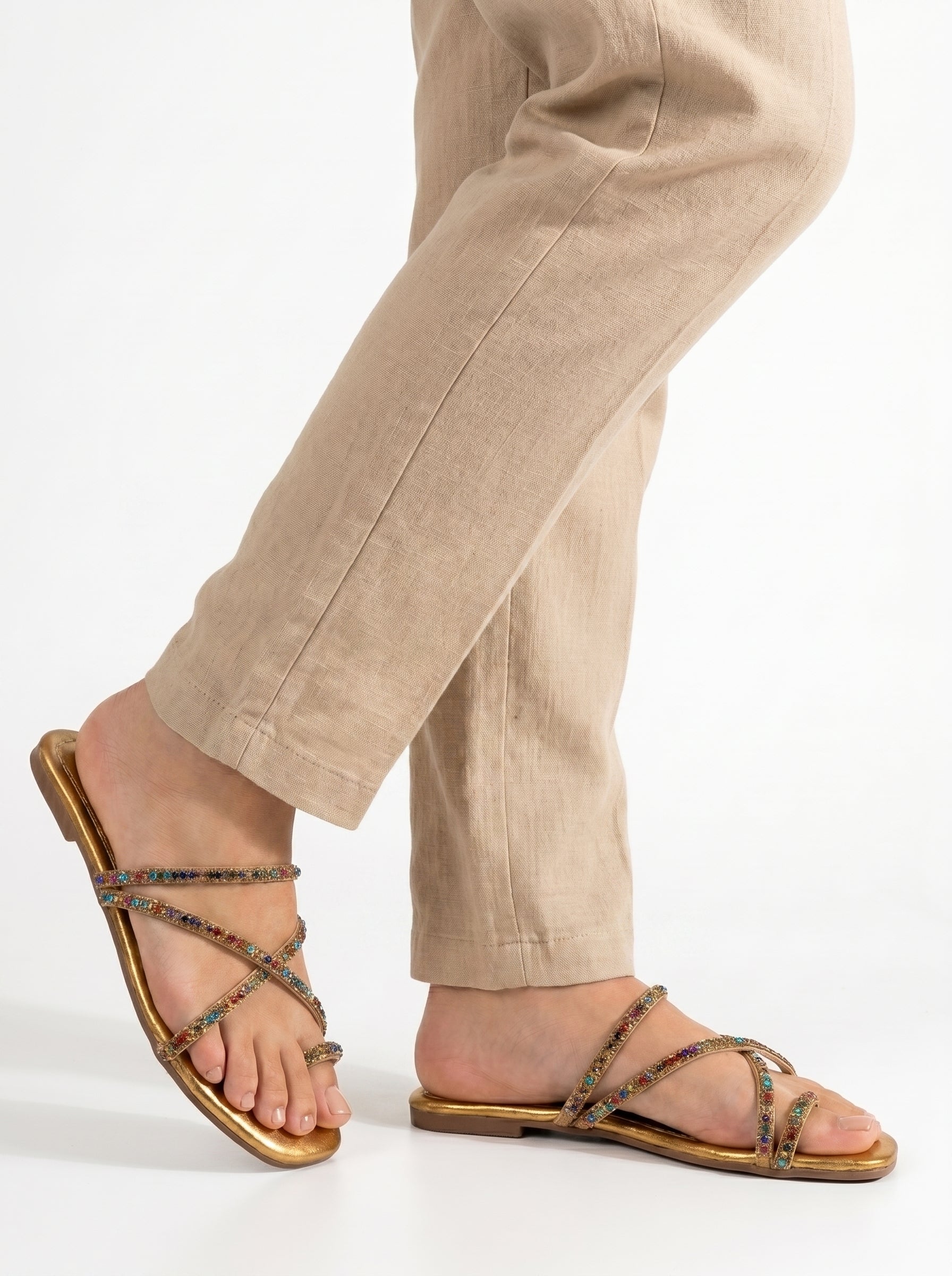 Chinelo 6101 Dourado Colorido Sem Salto
