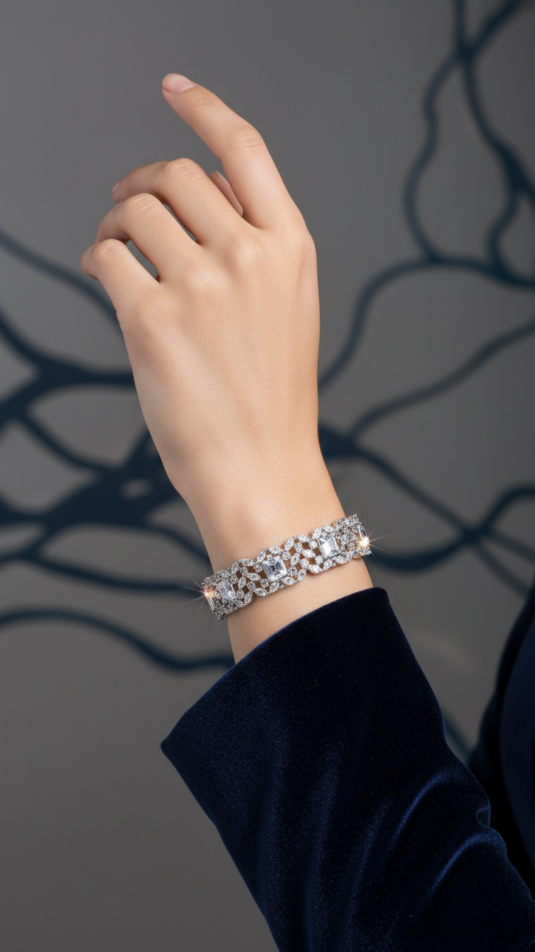 Bracelete Folheado Semi Joia Prata #1017