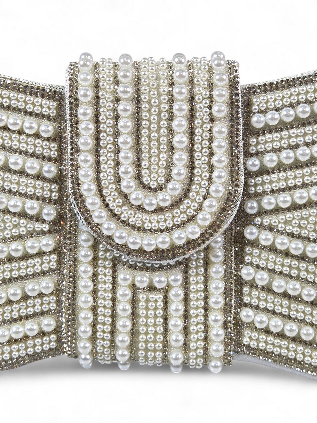 Carteira Luxo Cristal Perolas Prata 1036