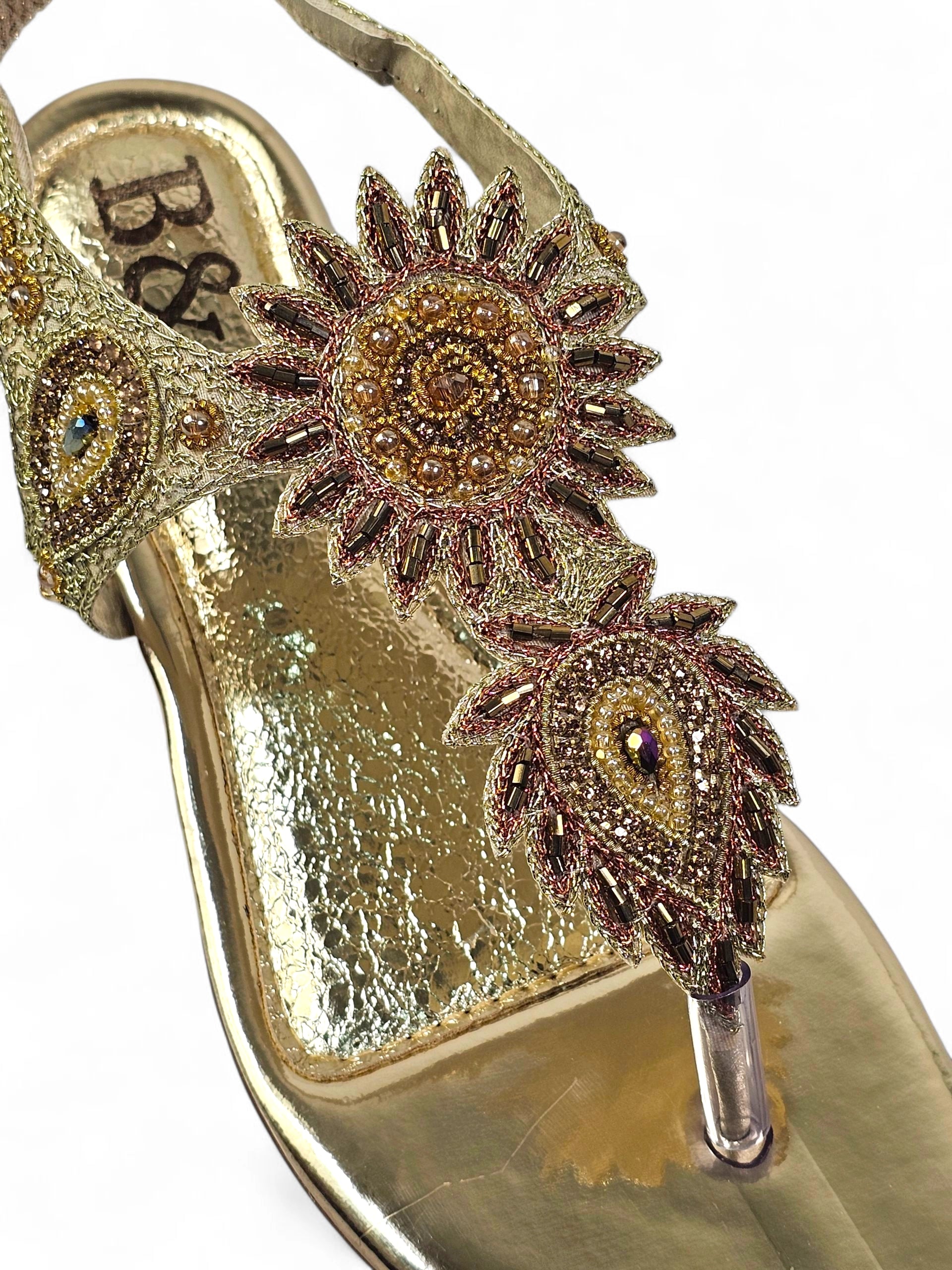 Sandália 9743 Dourado Com Salto Bloco 3cm