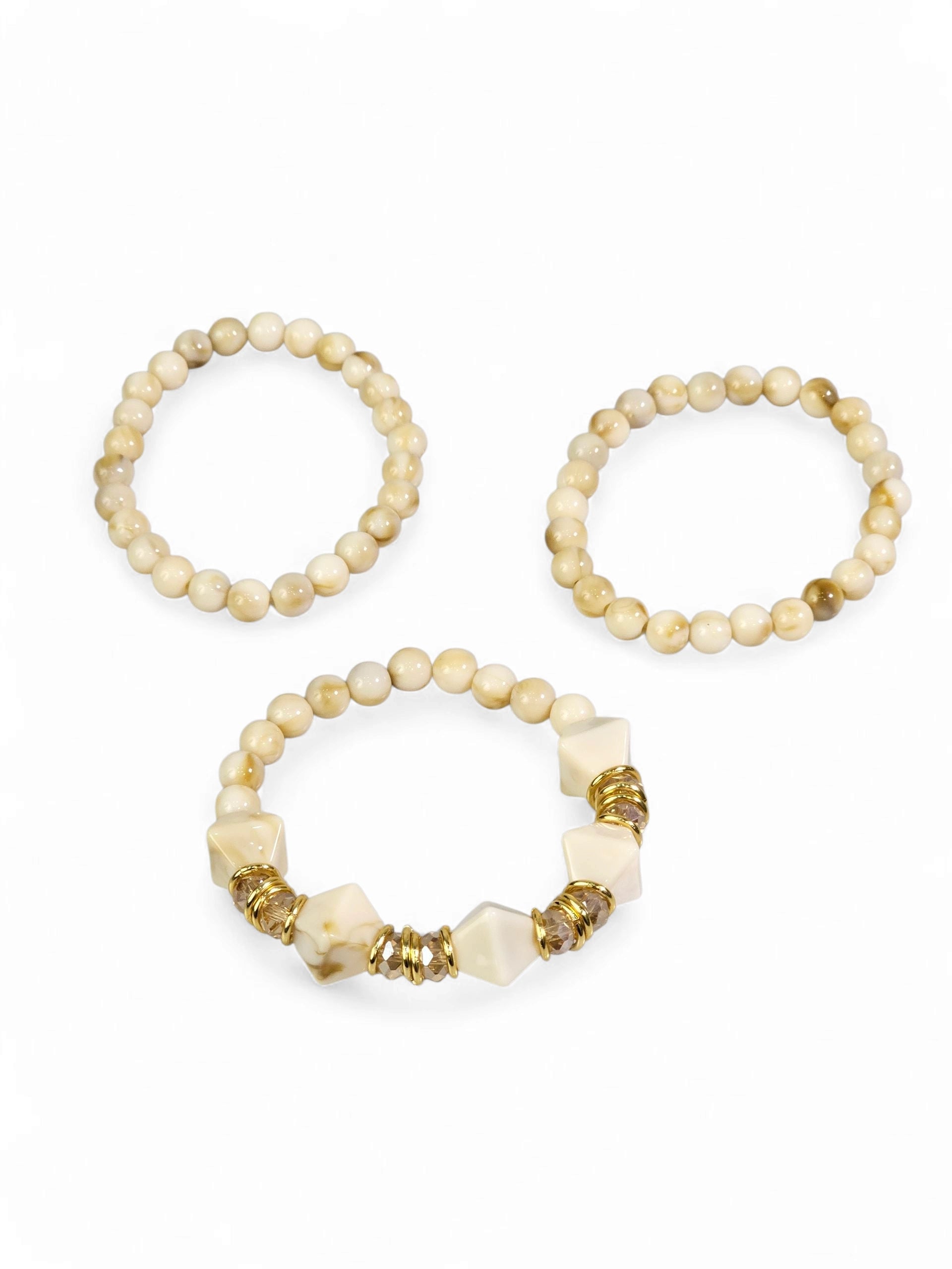 Kit 3 Pulseiras Resina Bege 009