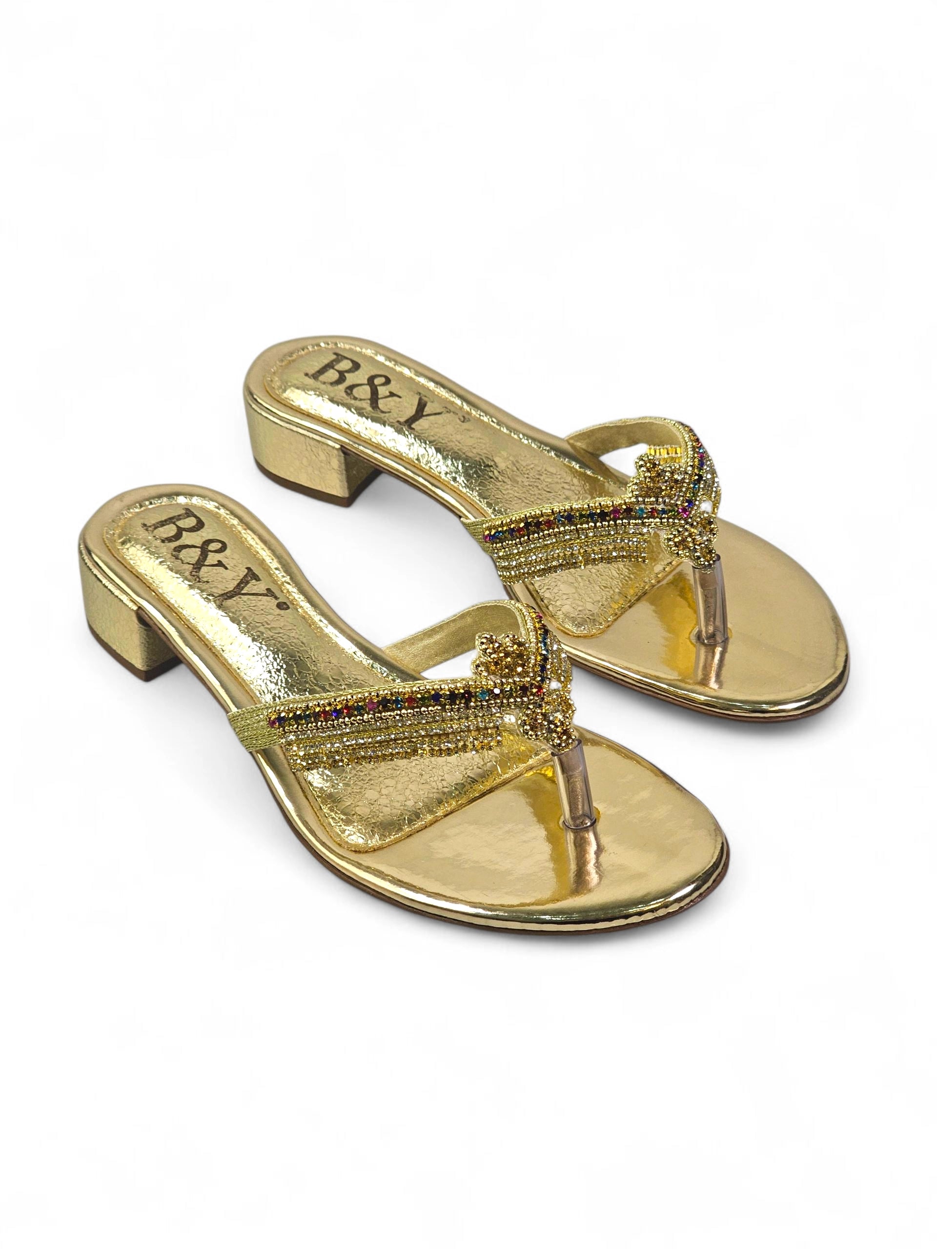 Chinelo 1057 Dourado Colorido Salto Bloco