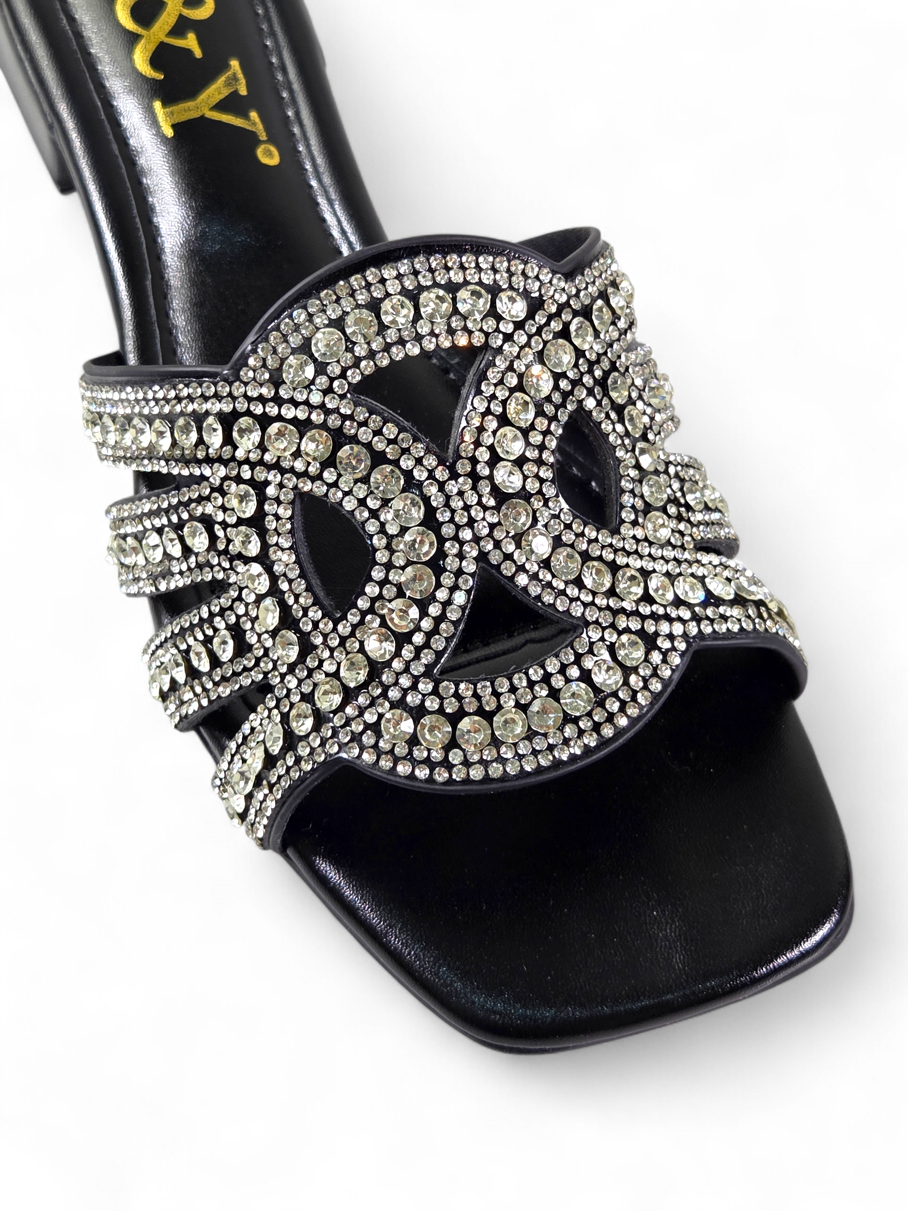 Tamanco 1219 Preto Prateado Salto Bloco