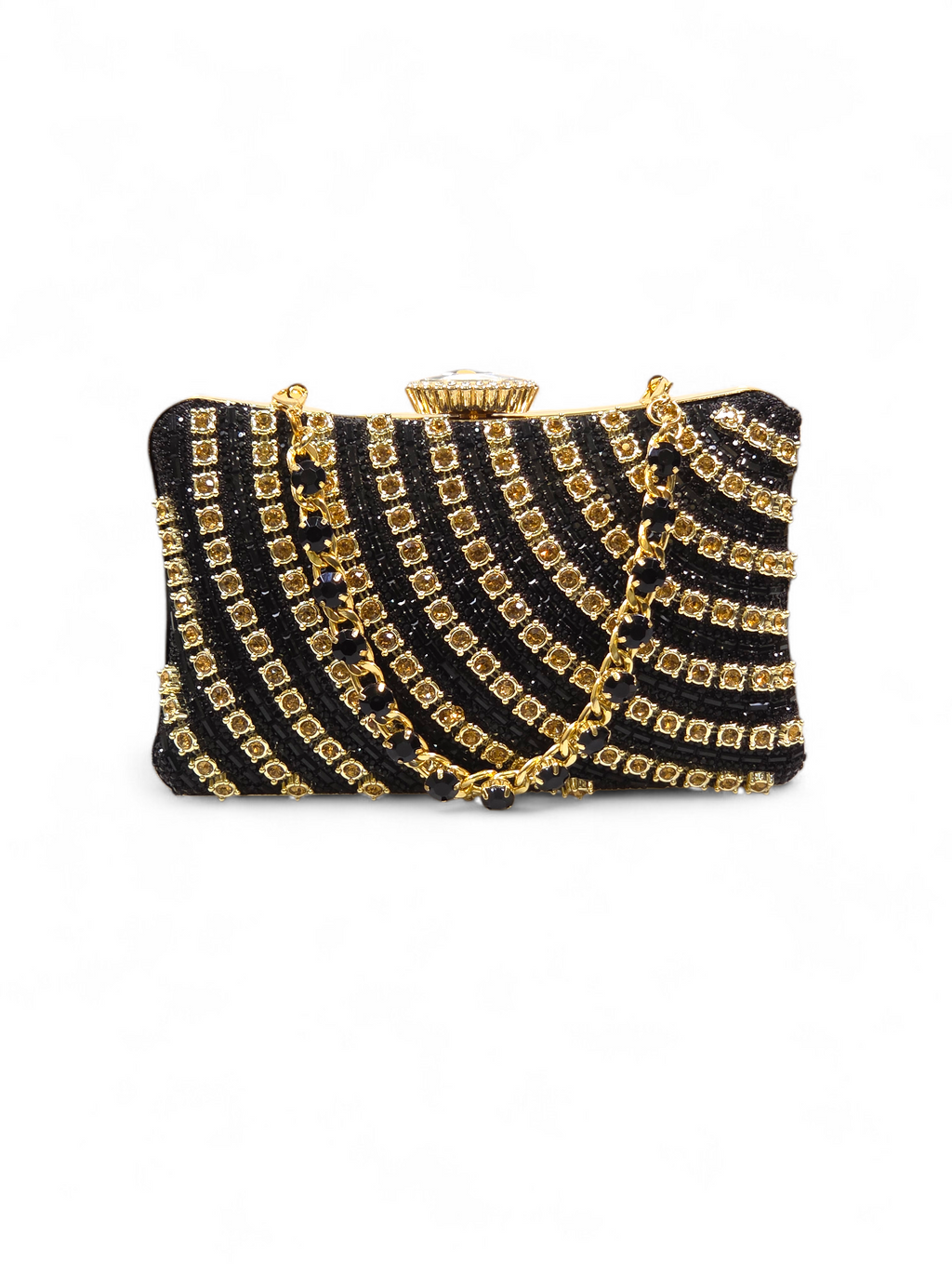Bolsa Clutch Cristal Preto Dourado 1056