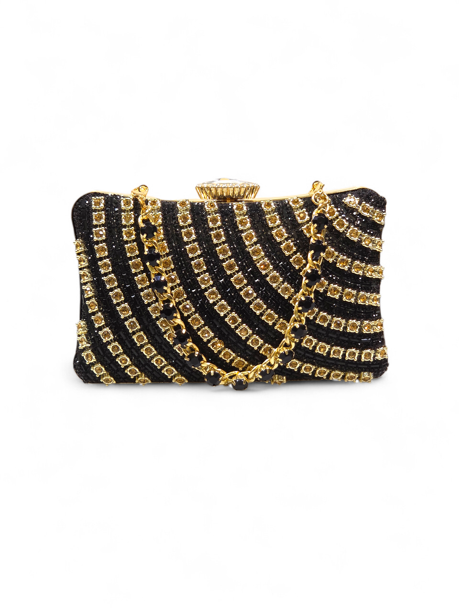 Bolsa Clutch Cristal Preto Dourado 1056