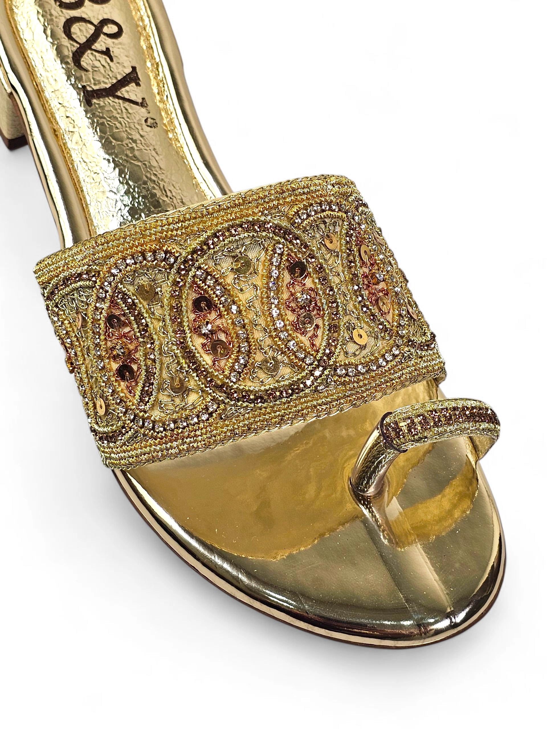 Tamanco 9436 Dourado Salto Bloco