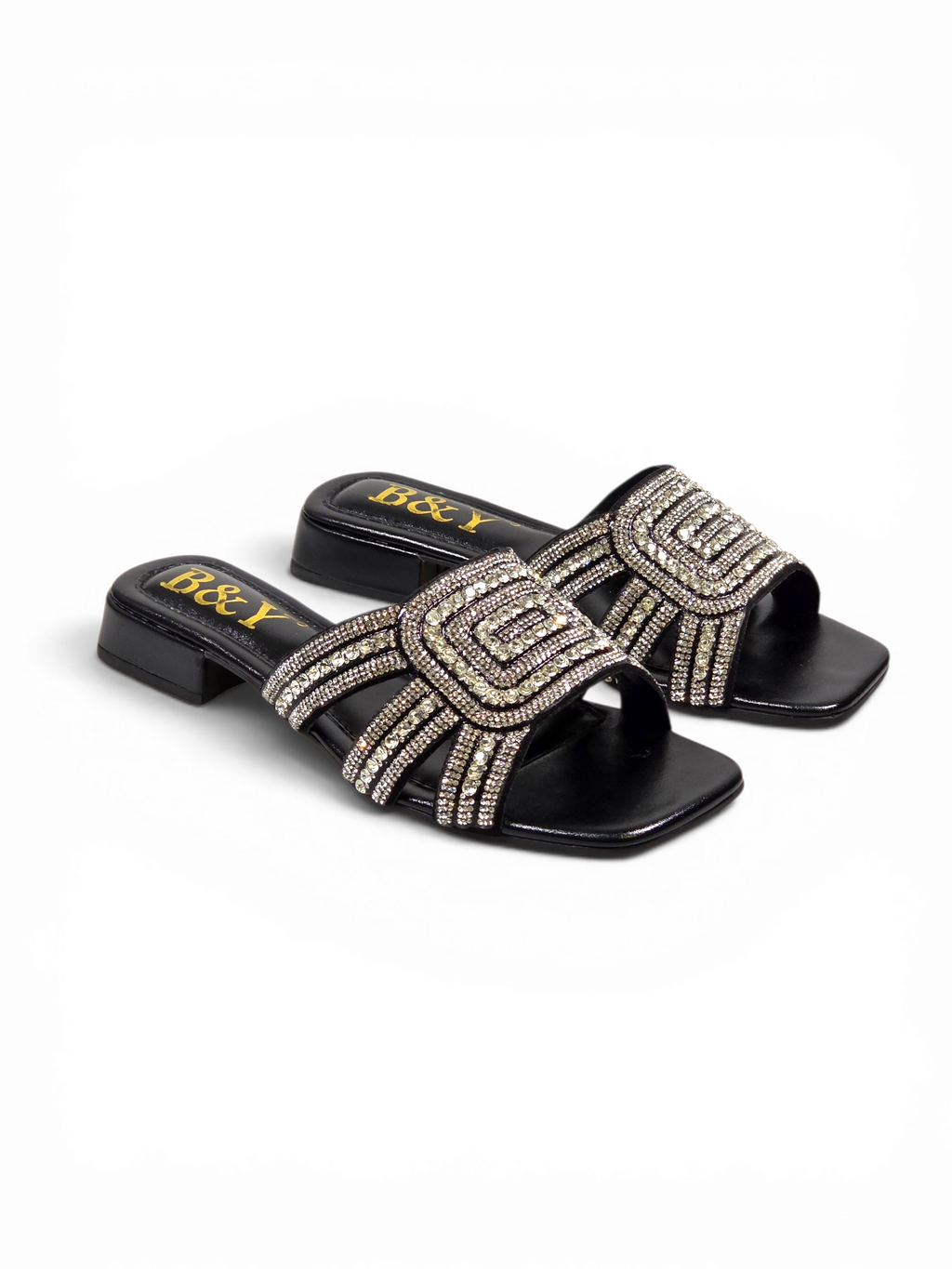 Tamanco 1220 Preto Prateado Salto Baixo 2 cm