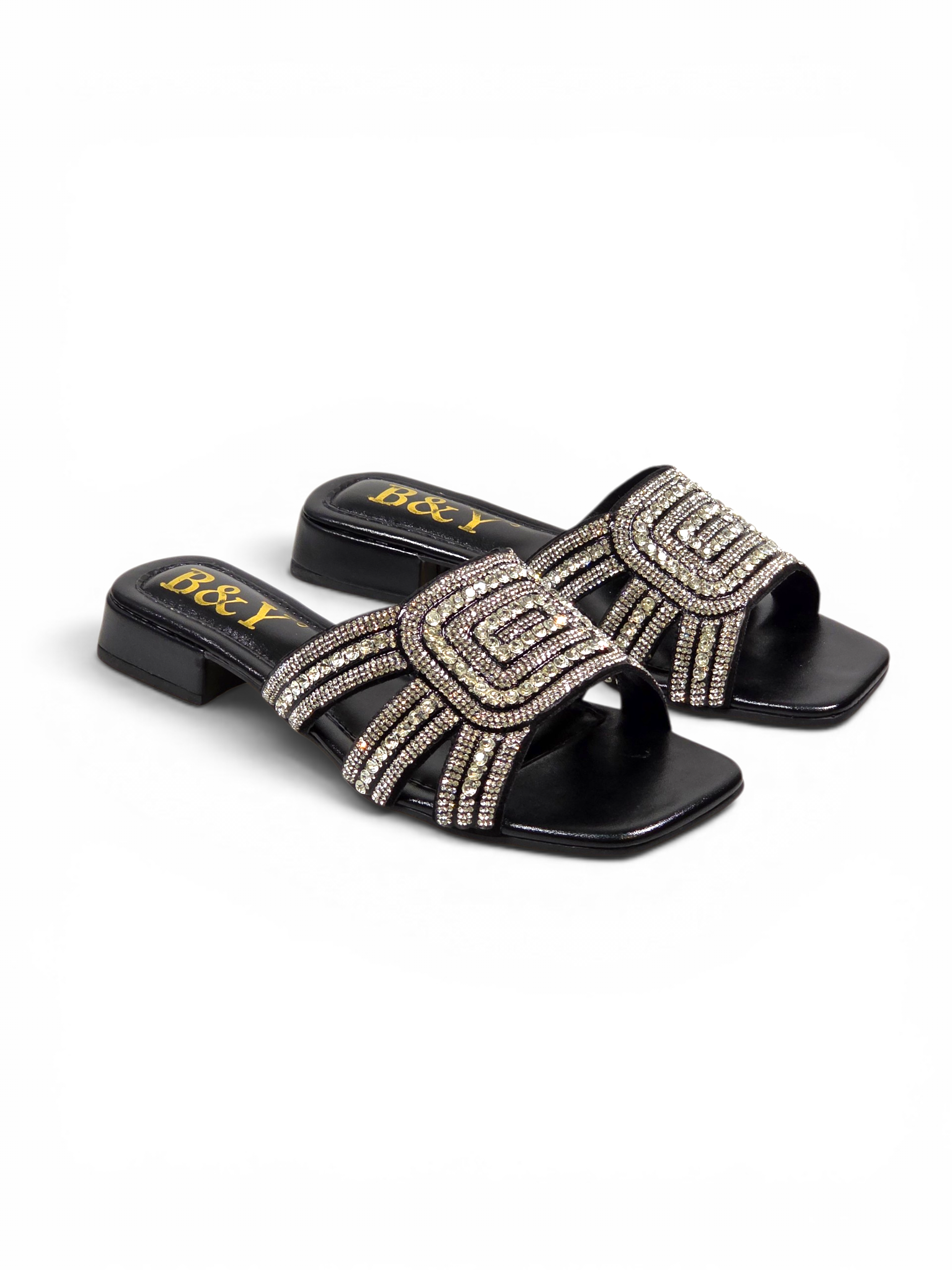 Tamanco 1220 Preto Prateado Salto Baixo 2 cm