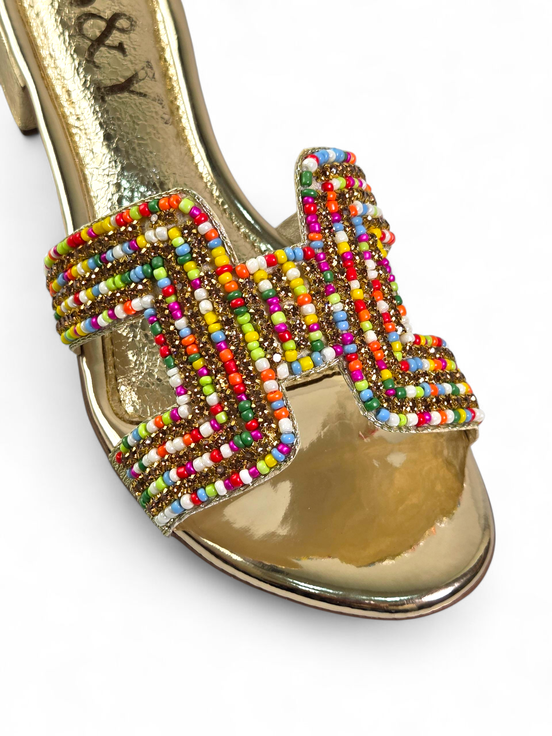 Tamanco 9135 Dourado Colorido Salto Bloco