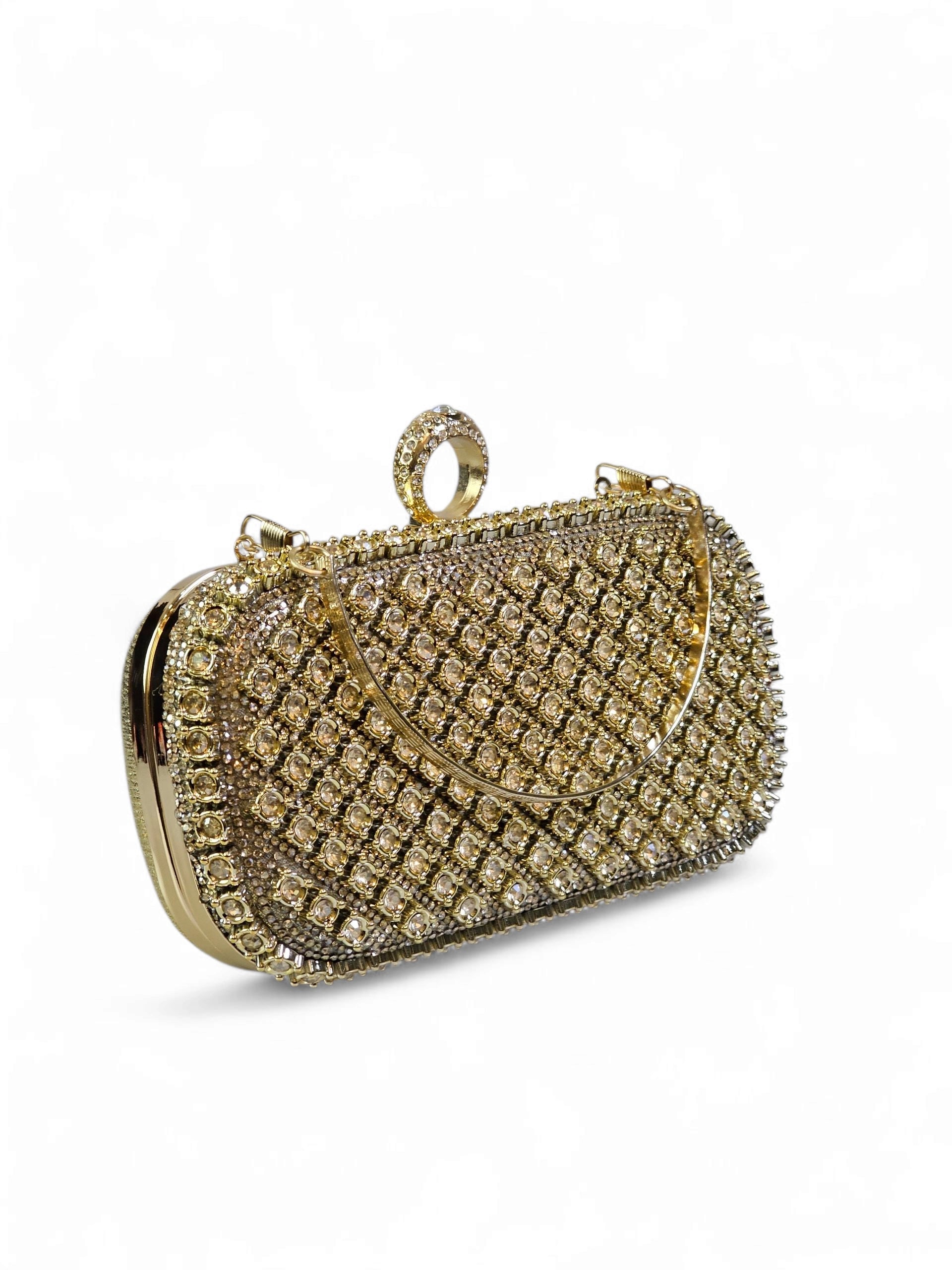 Bolsa Clutch Cristal Dourada 001