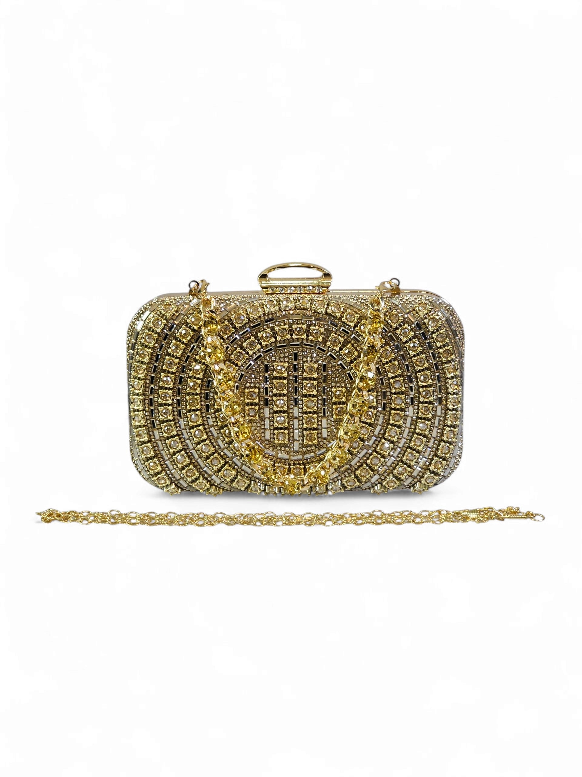Bolsa Clutch Cristal Dourada 021