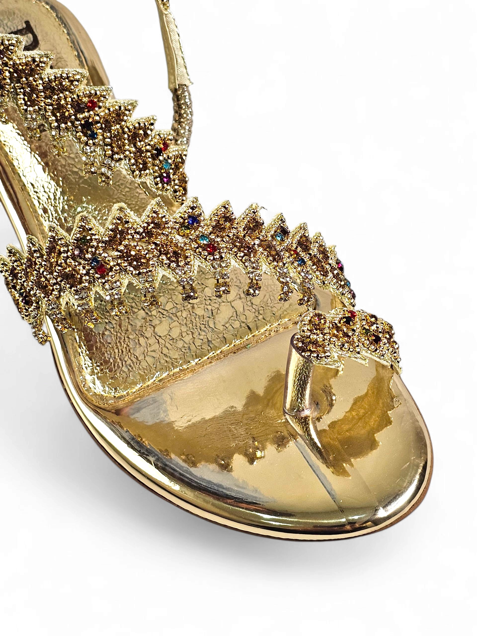 Sandália 9265 Dourado Colorido Com Salto Bloco 3cm