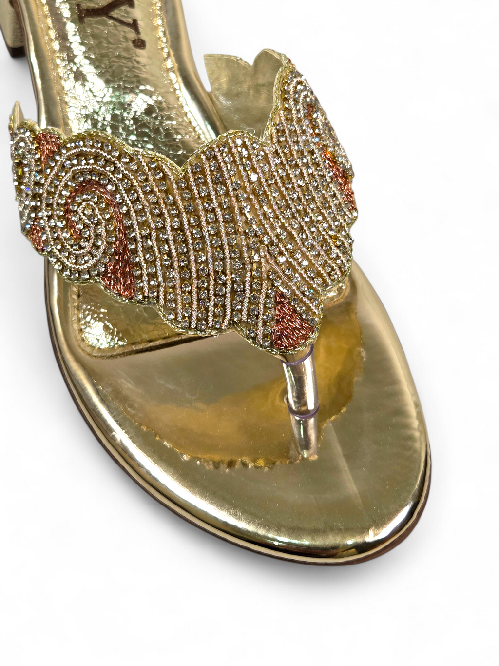 Chinelo 9827 Dourado com Rosa Salto Bloco