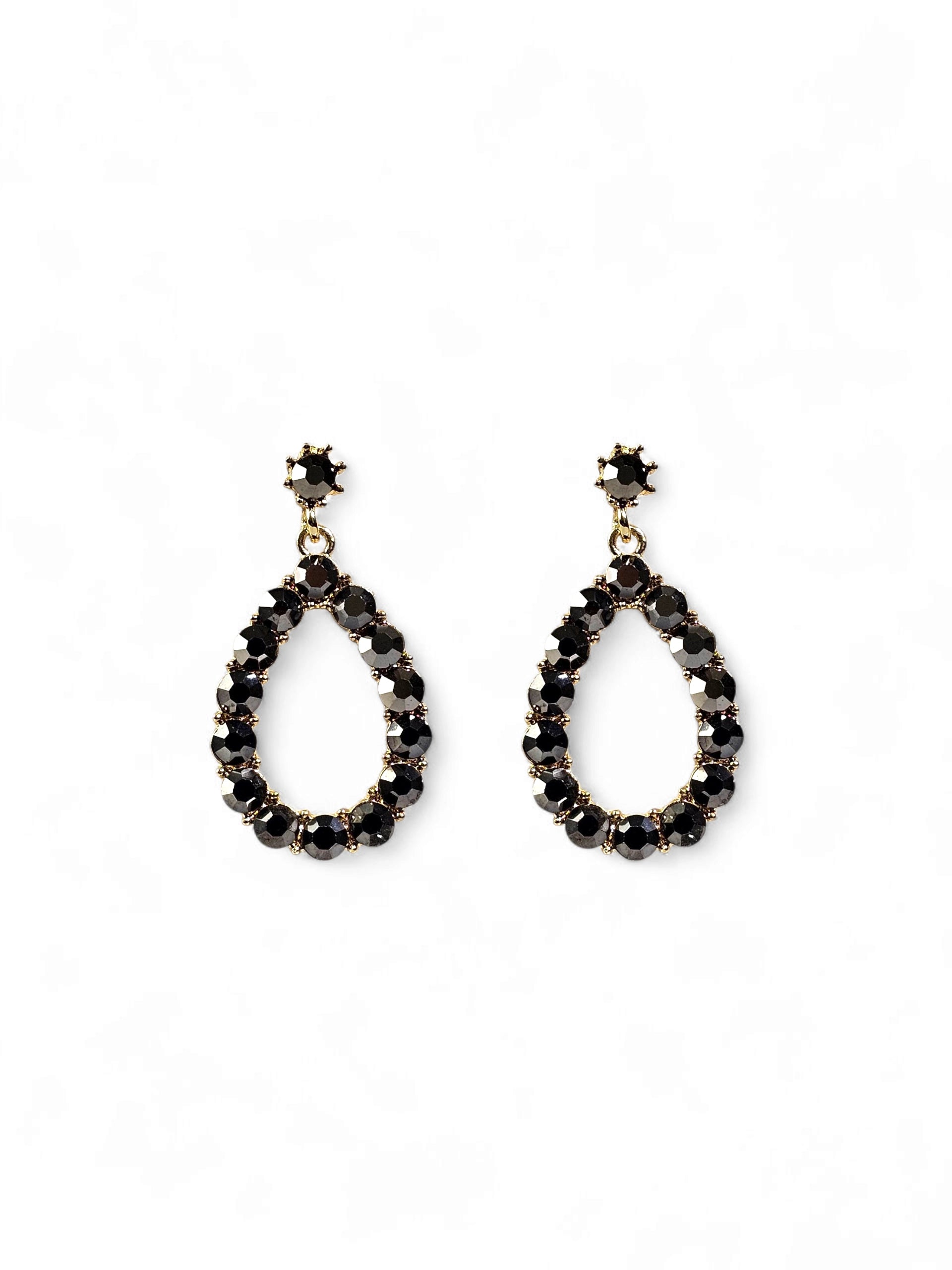 Brinco Dourado Cristal Preto 037