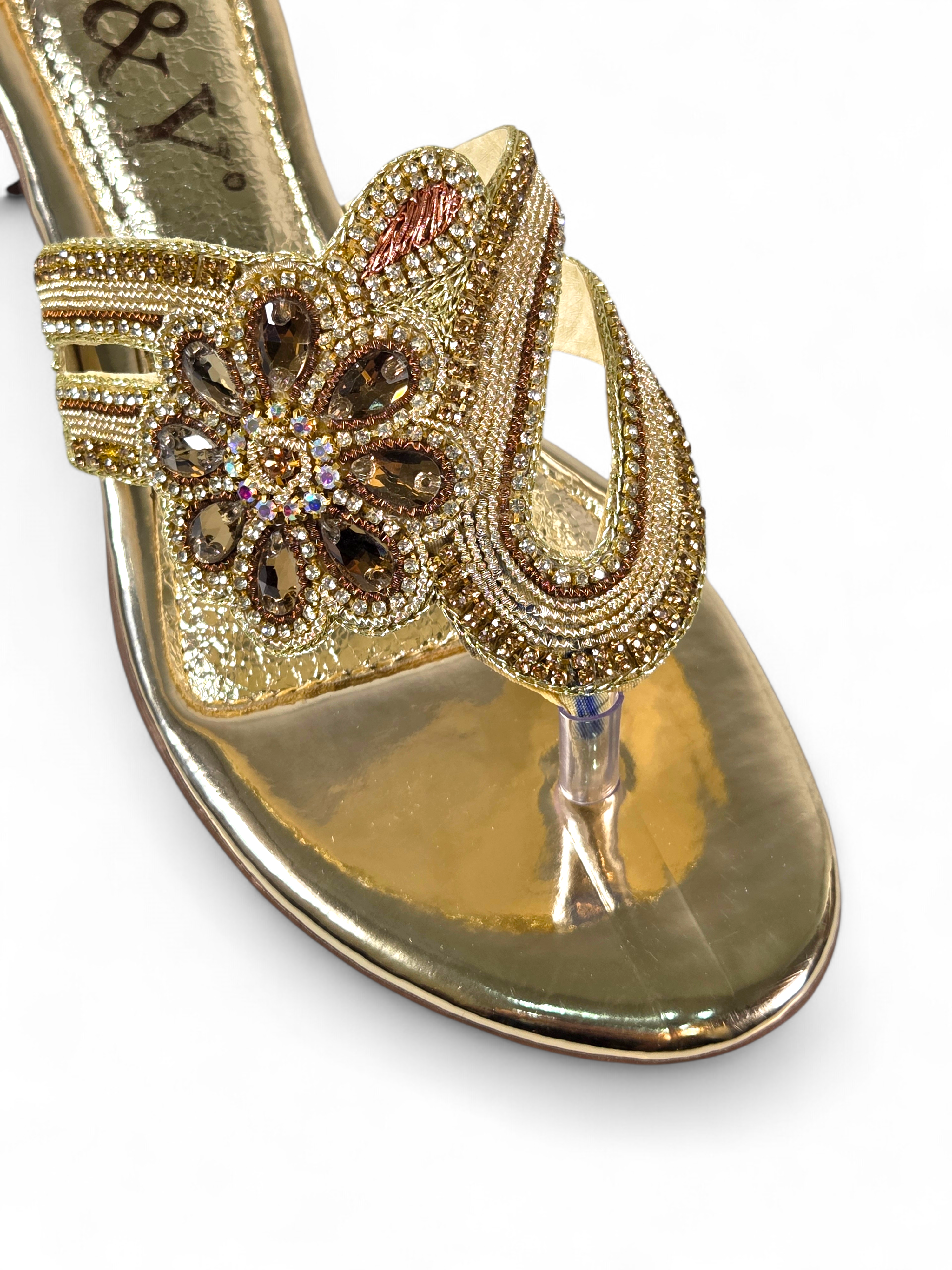 Chinelo 9821 Dourado Salto Bloco