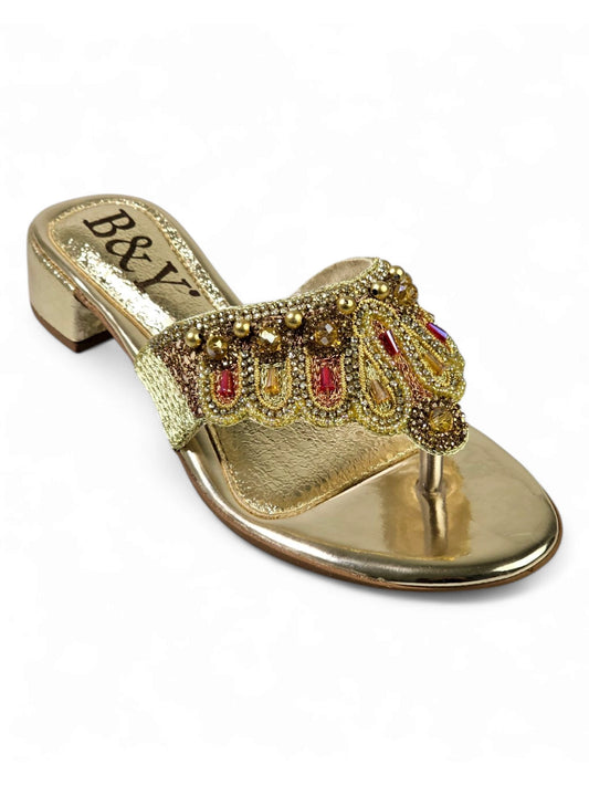 Chinelo 9622 Dourado Com Salto Bloco 3cm