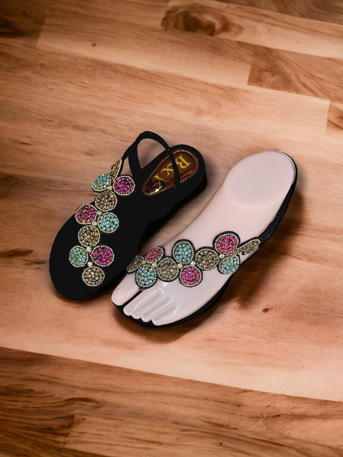 Sandália 1012 Preto Colorido Sem Salto