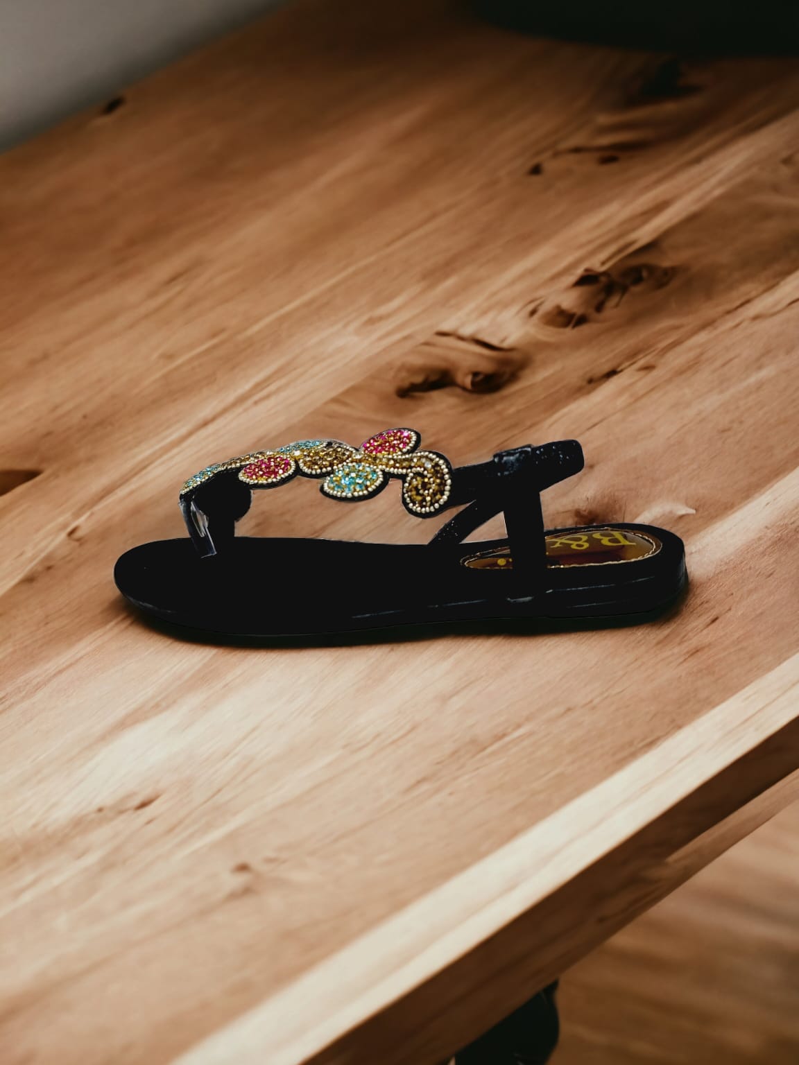 Sandália 1012 Preto Colorido Sem Salto