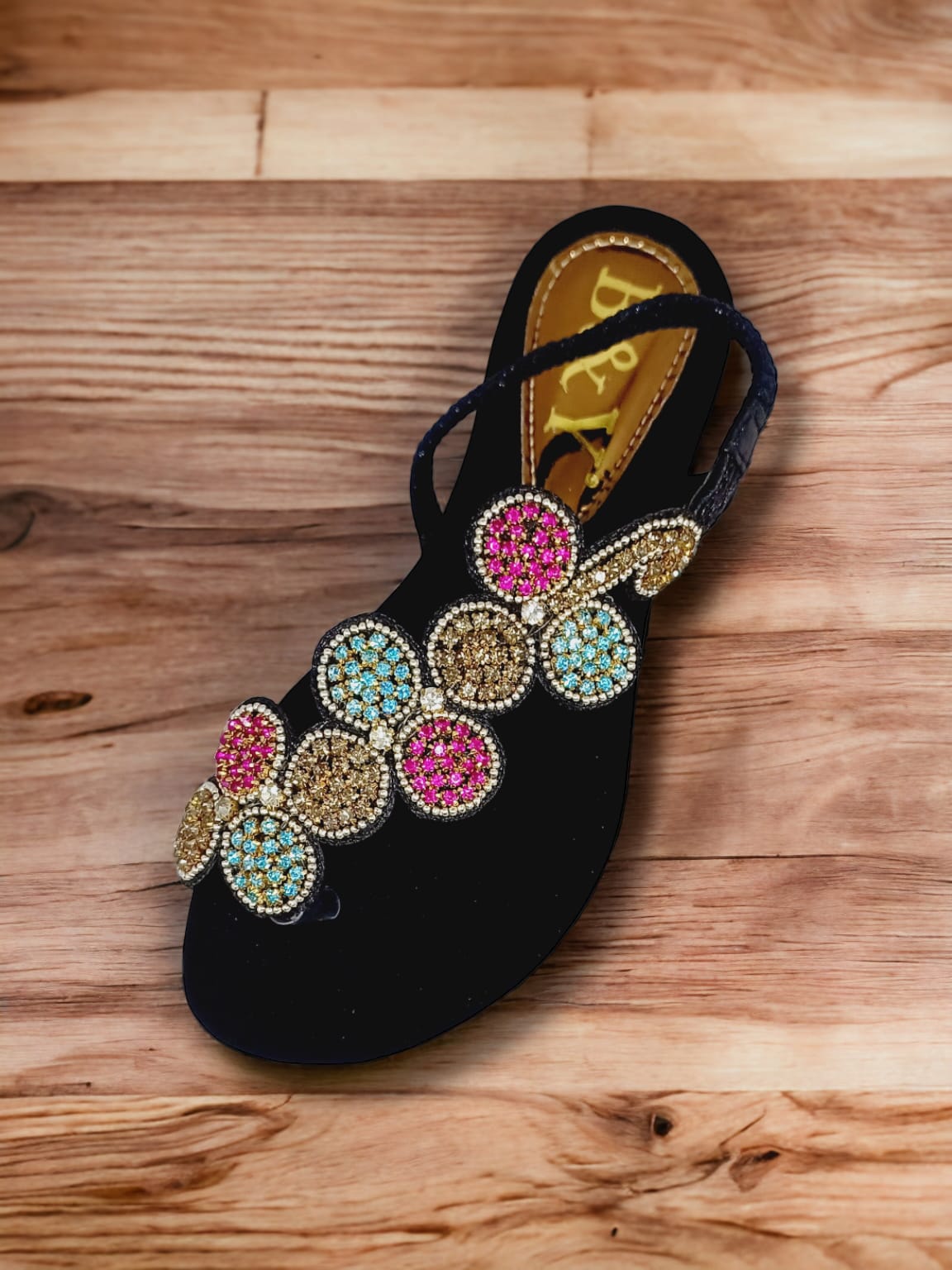 Sandália 1012 Preto Colorido Sem Salto